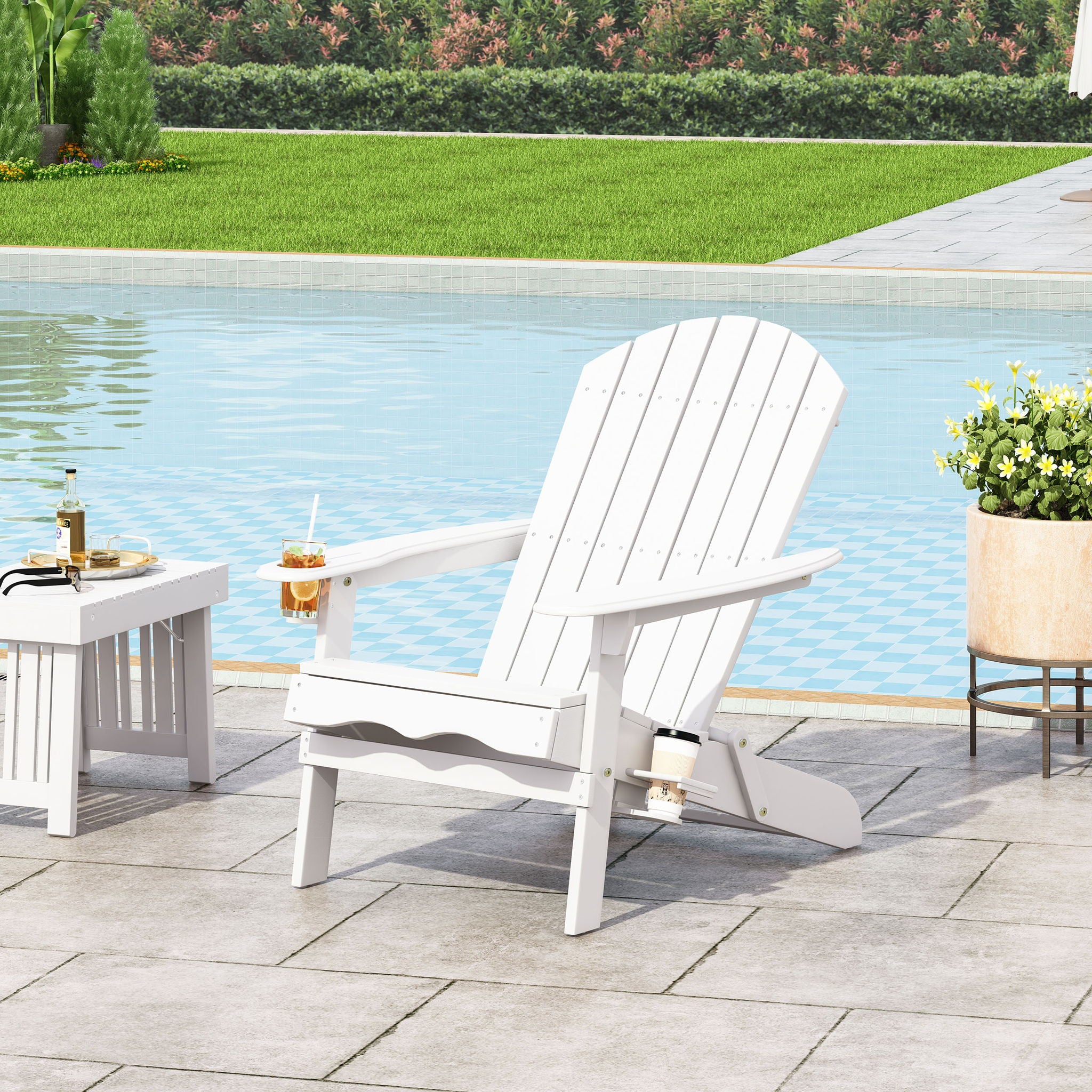 Zenithia - Outdoor Foldable Adirondack Chair With 2 Cup Holders