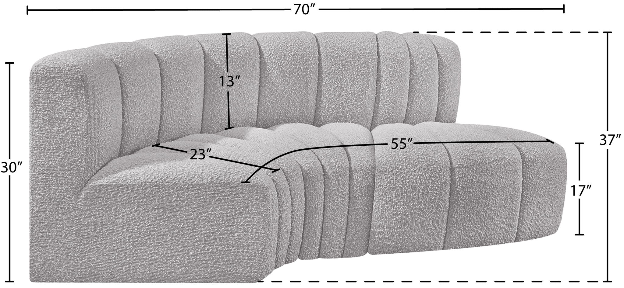 Arc - Boucle Fabric 3 Piece Modular L-Shaped Sofa