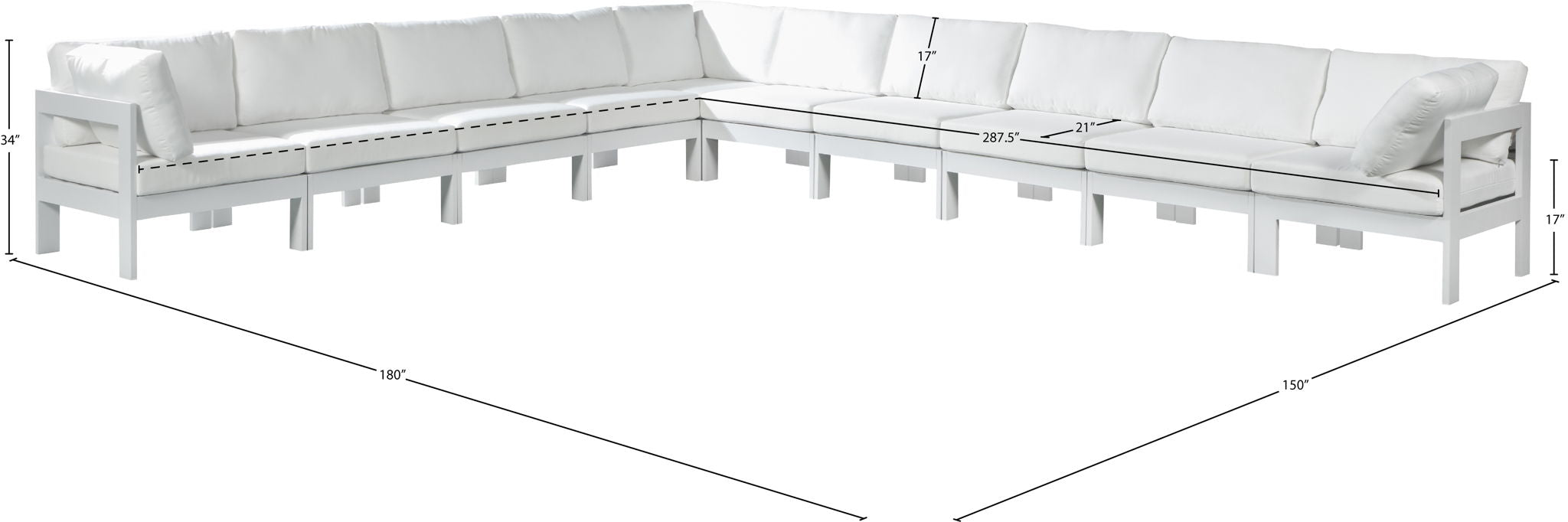 Nizuc - Outdoor Patio 10 Piece Modular Sectional With White Frame