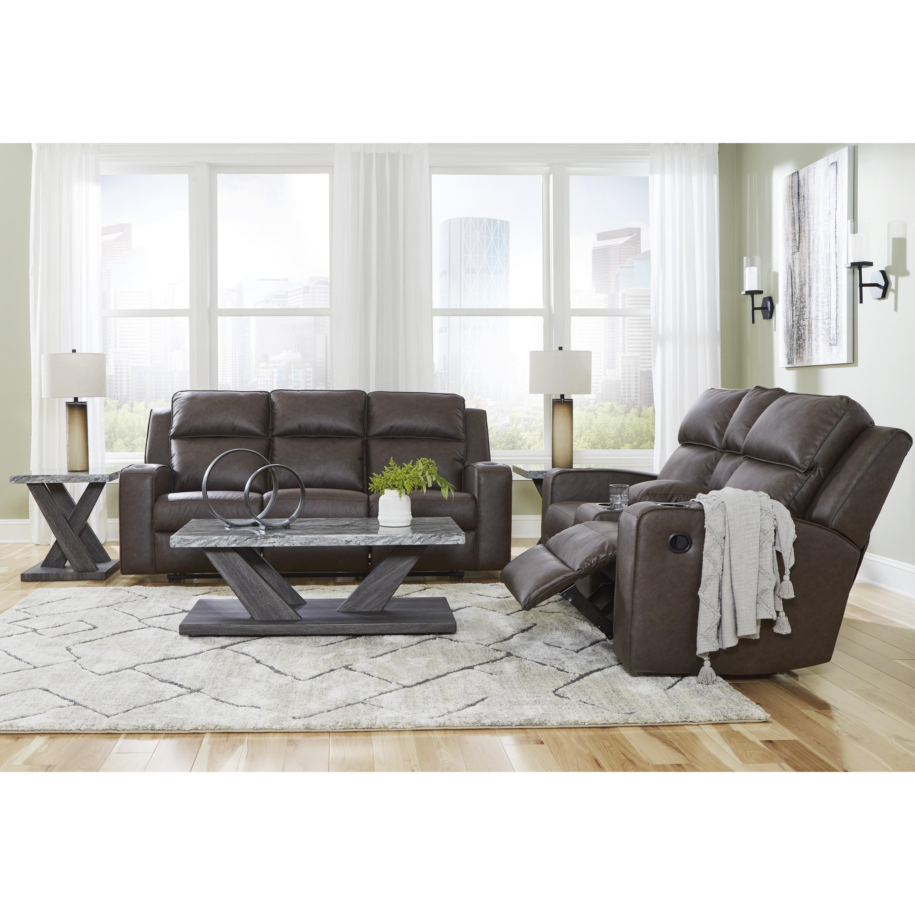 Signature Design by Ashley Lavenhorne Reclining Leather Look Loveseat with Console 6330694 IMAGE 13