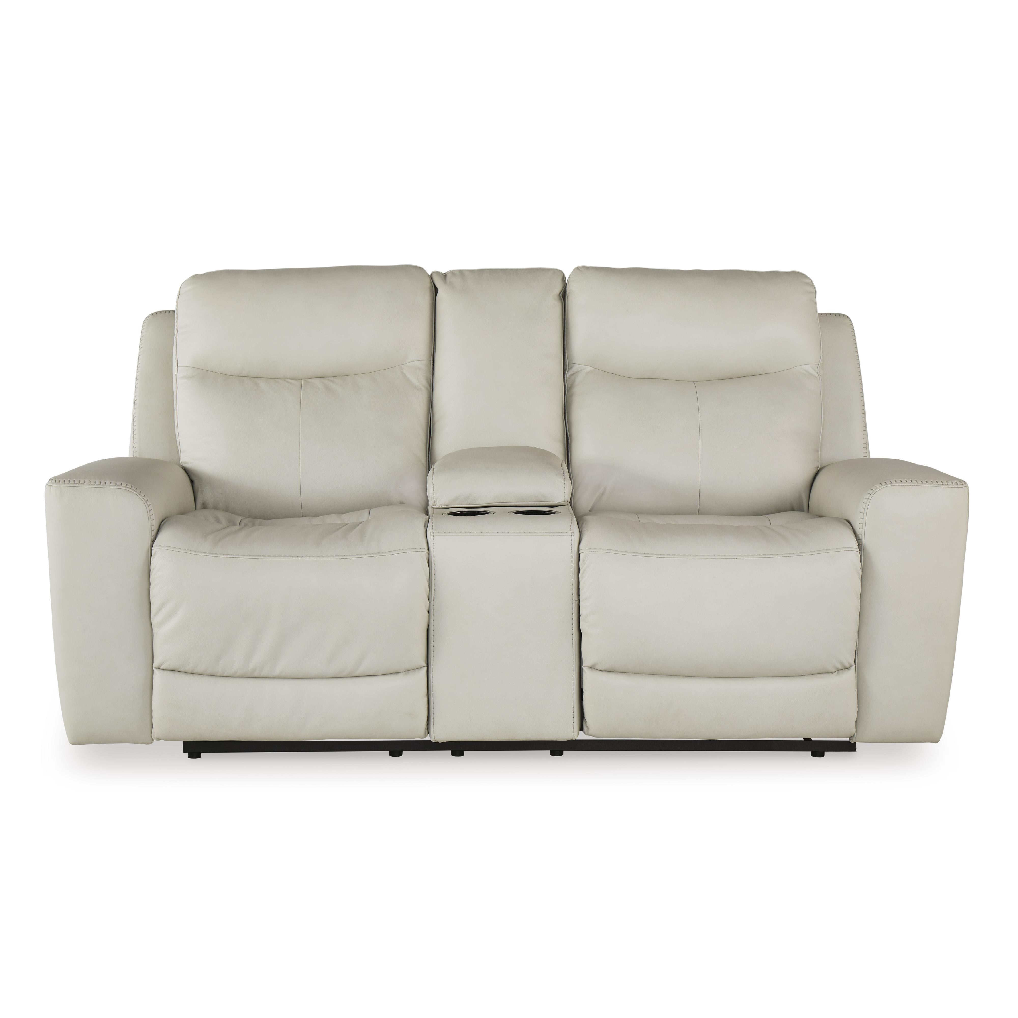 Signature Design by Ashley Mindanao Power Reclining Leather Match Loveseat with Console U5950518 IMAGE 3