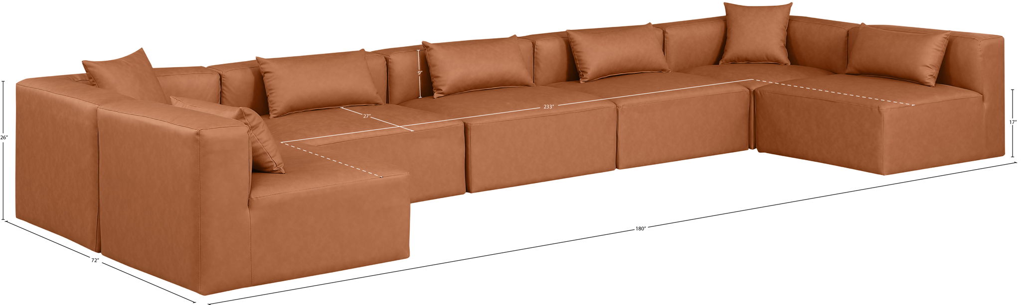 Cube - 7 Piece Modular U-Shaped Sectional - Cognac