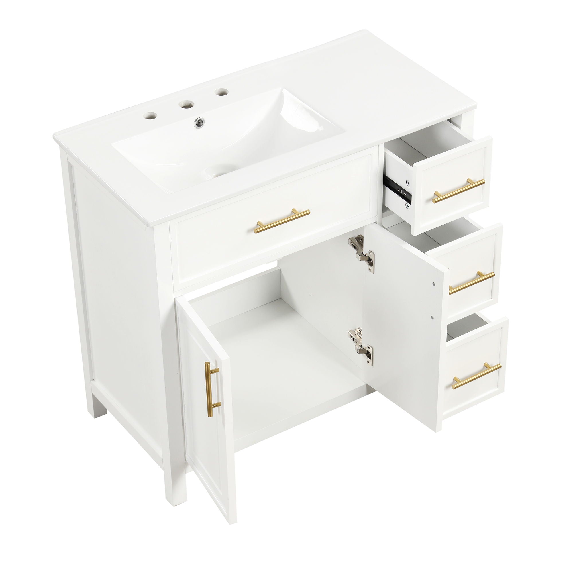 Modern Bathroom Vanity With Sink Top, 2 Doors And 3 Drawers