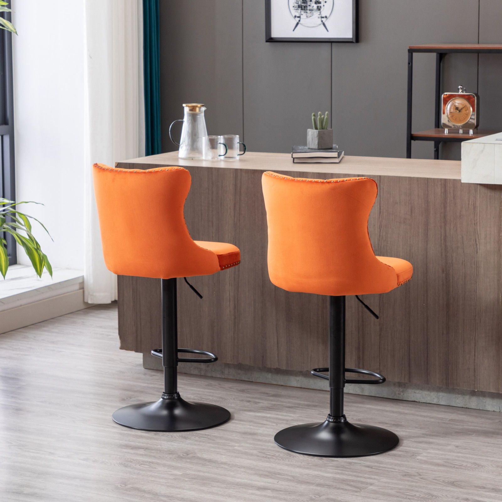 Swivel Barstools Adjusatble Seat Height, Modern Upholstered Bar Stools With Backs Comfortable Tufted For Home Pub And Kitchen Island (Set of 2)