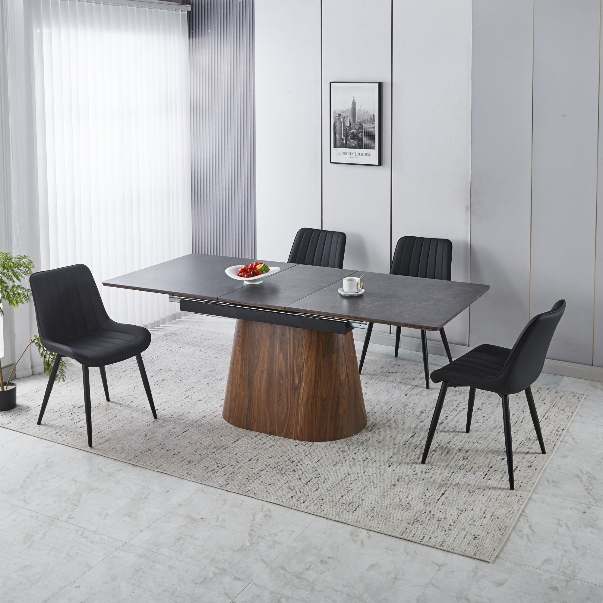 Extendable Dining Table With Cone Base - Brown / Black