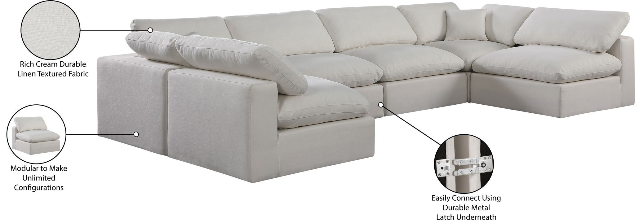 Comfy - 6 Piece Linen Modular Armless Sectional
