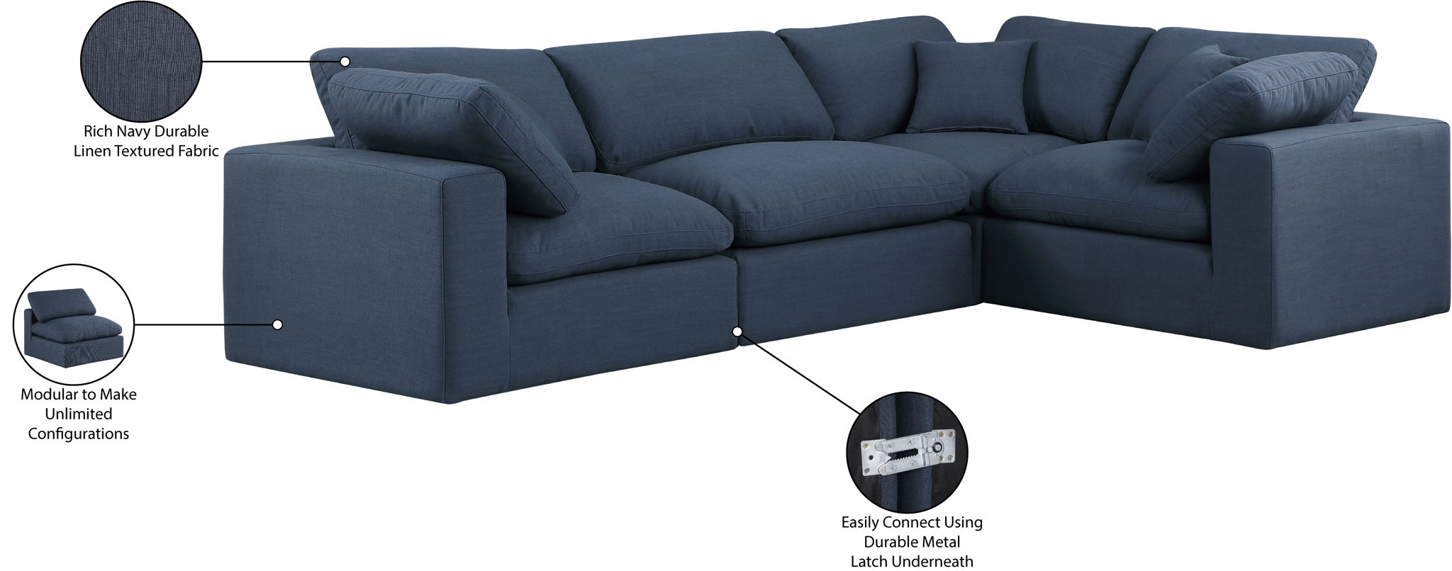 Comfy - 4 Piece Linen Fabric Modular Sectional