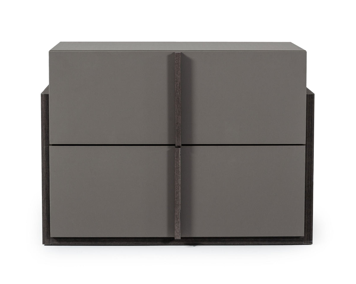 Lucia - Italian Modern Matte Grey / Elm Grey Bed + 2 Nightstands Set