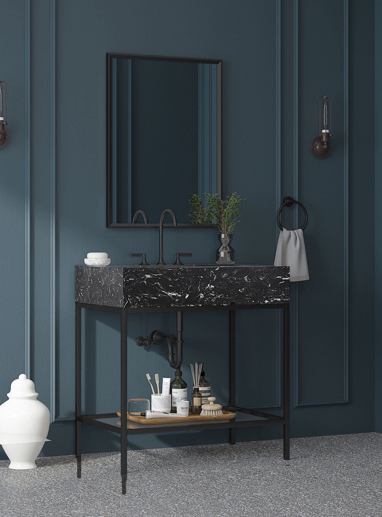 Marmo - Engineered Marble Bathroom Vanity With Black Base