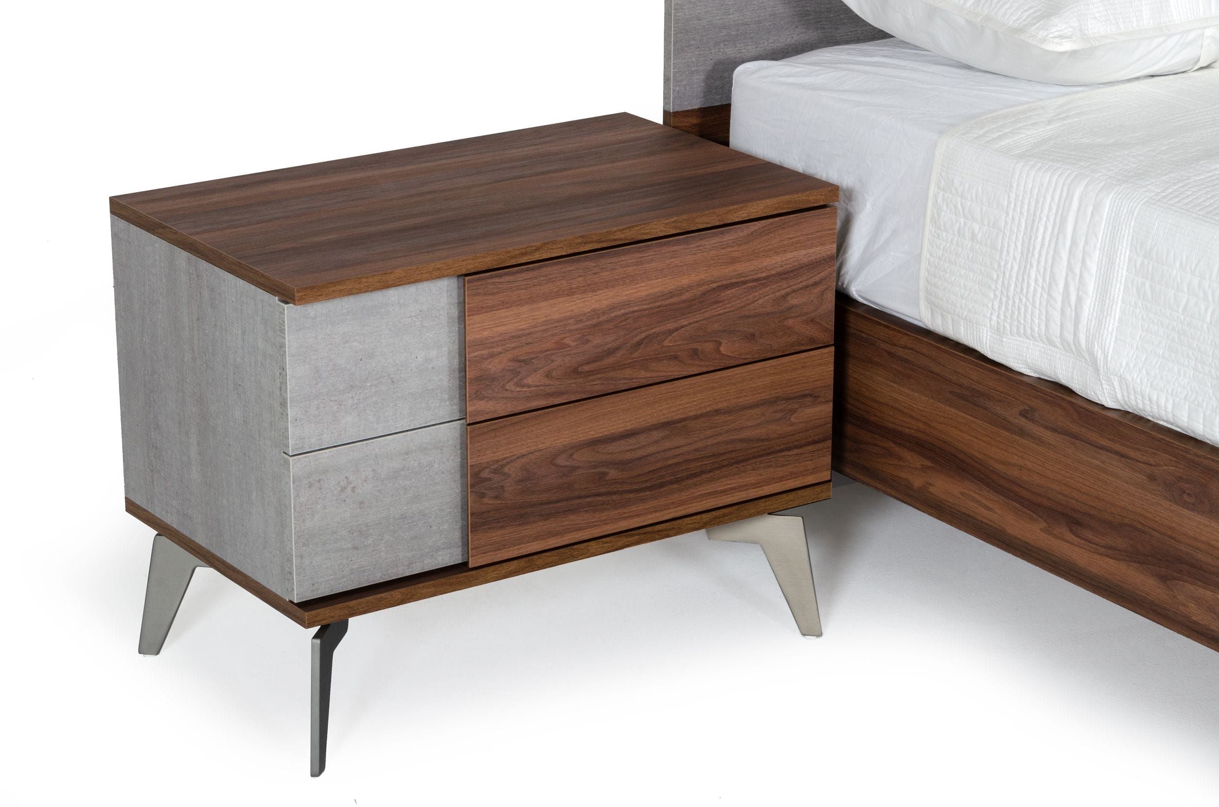 Nova Domus Palermo - Italian Modern Faux Concrete & Noce Bodrum 4-Piece Bedroom Set