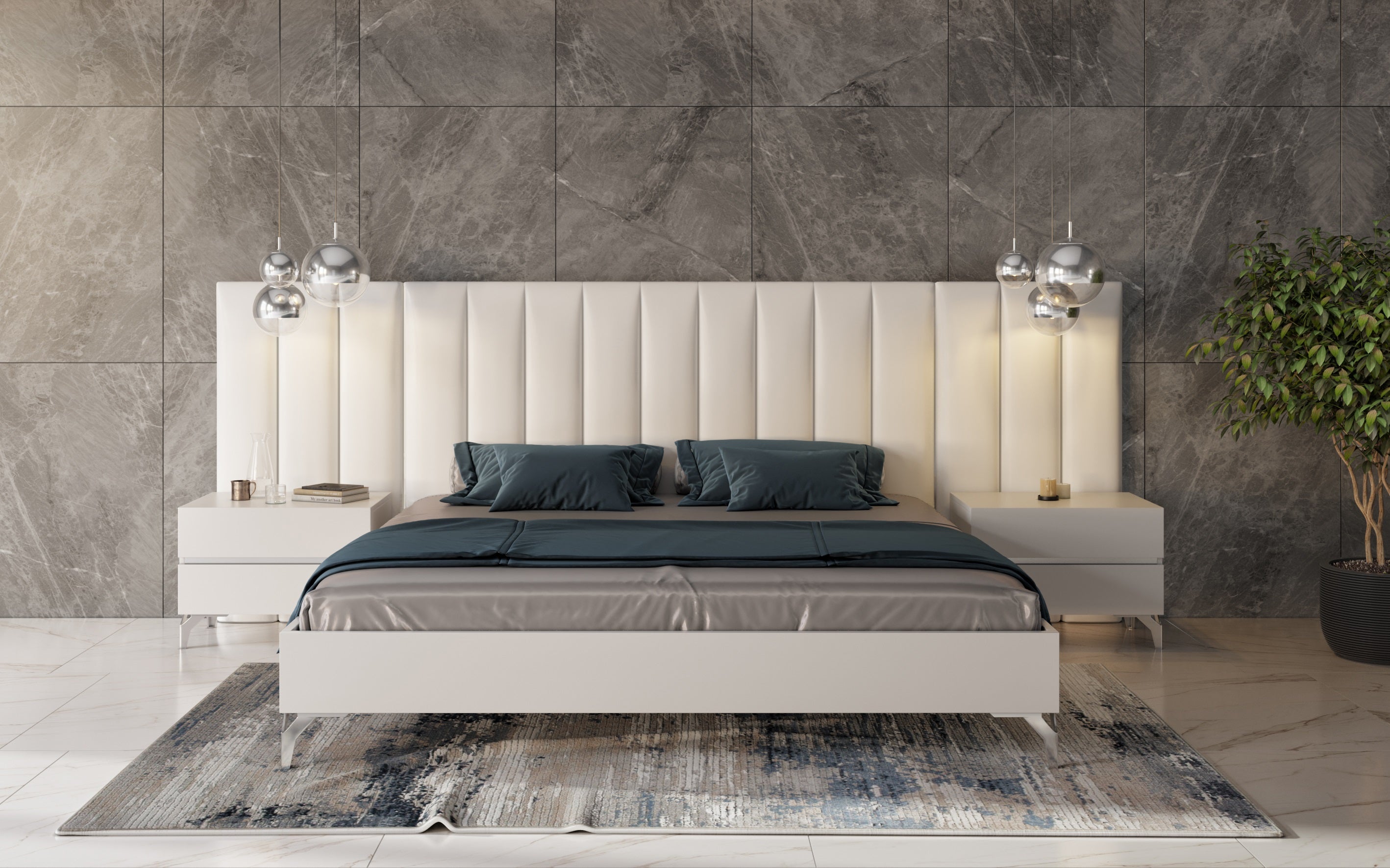 Nova Domus Angela - Italian Modern White Eco Leather 4-Piece Bedroom Set and Wings