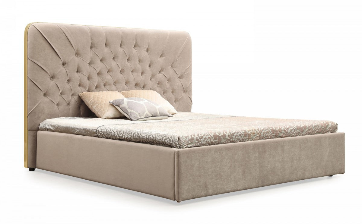 Modrest Moontide - Glam Beige Velvet and Brushed Brass 4-Piece Bedroom Set