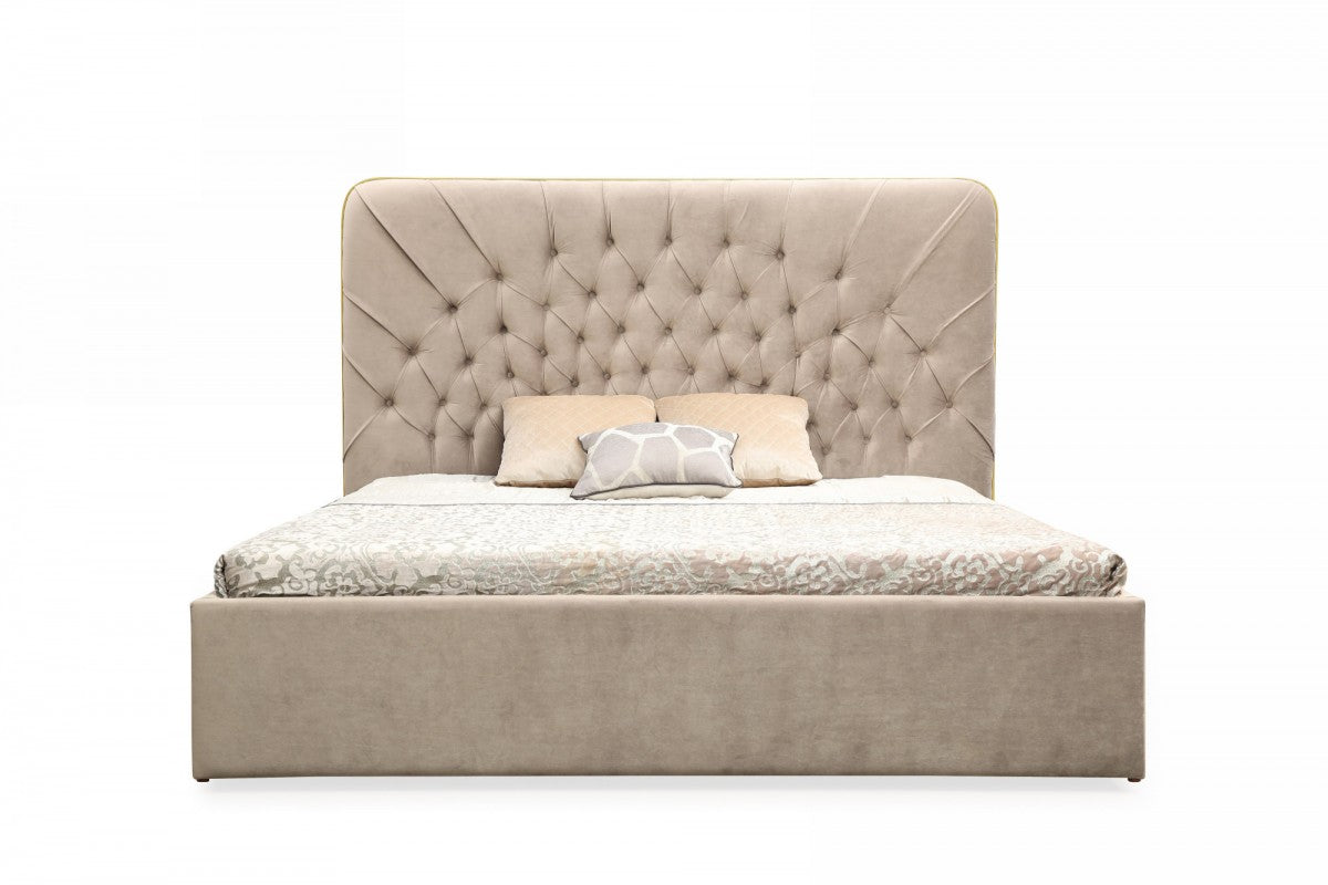 Modrest Moontide - Glam Beige Velvet and Brushed Brass 4-Piece Bedroom Set