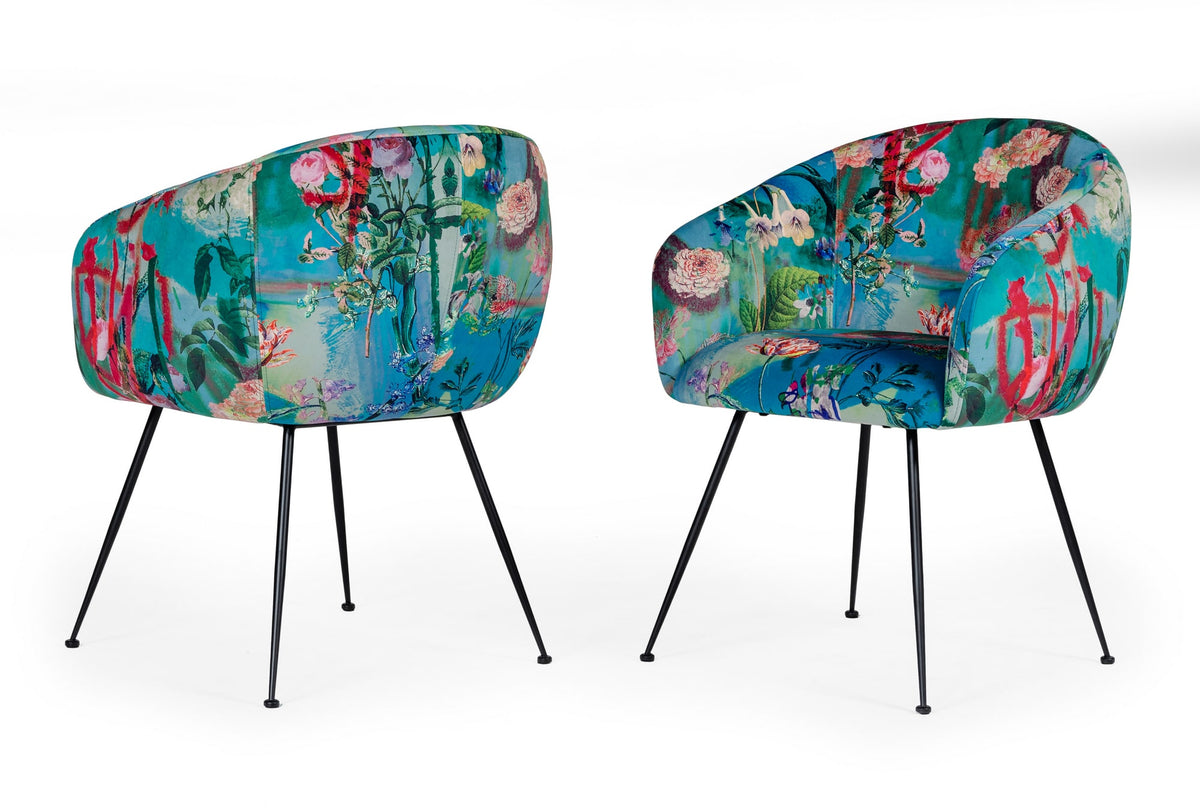 Roxann - Contemporary Floral Velvet Dining Chair