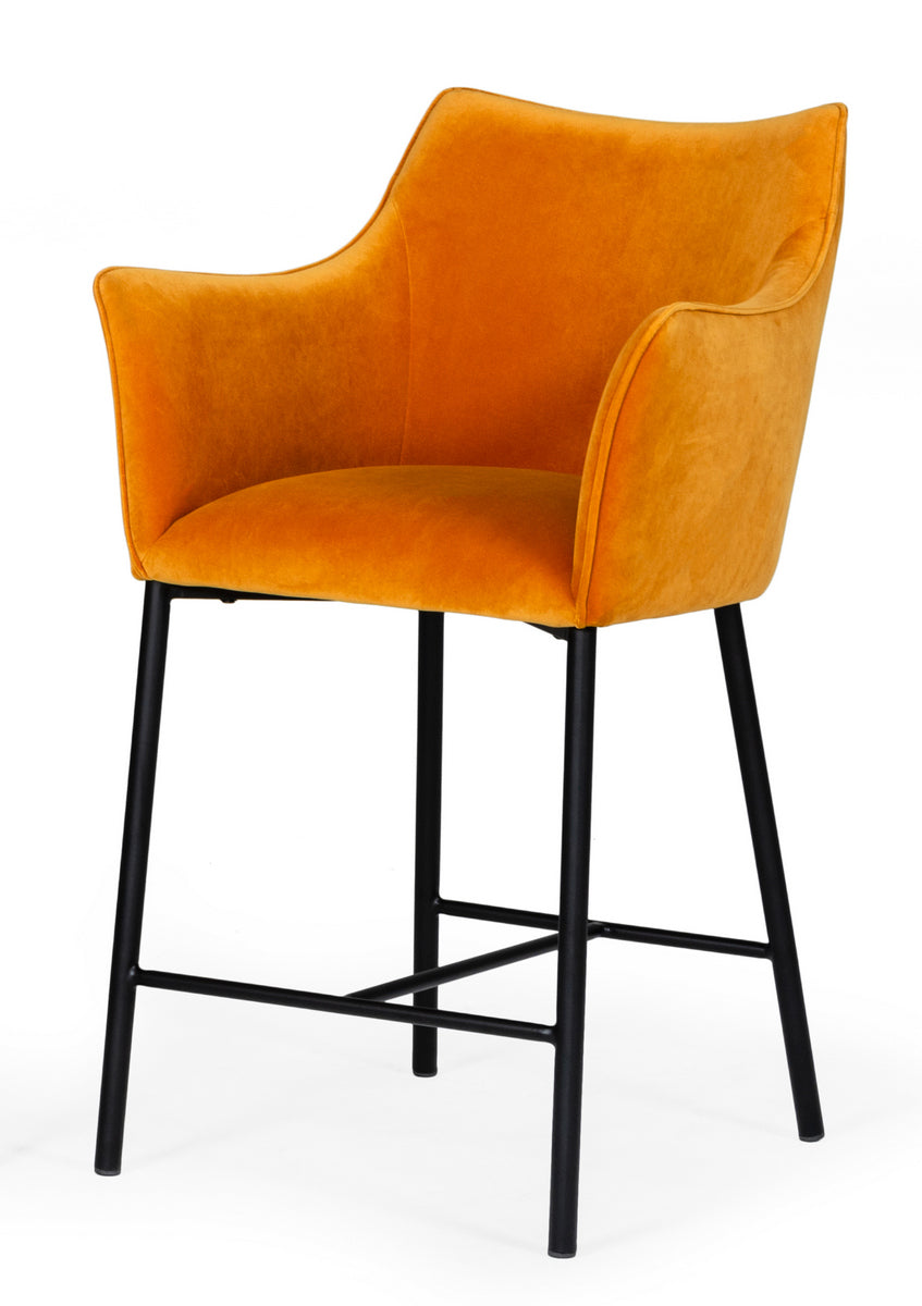 Exodus - Modern Orange Velvet Counter Stool