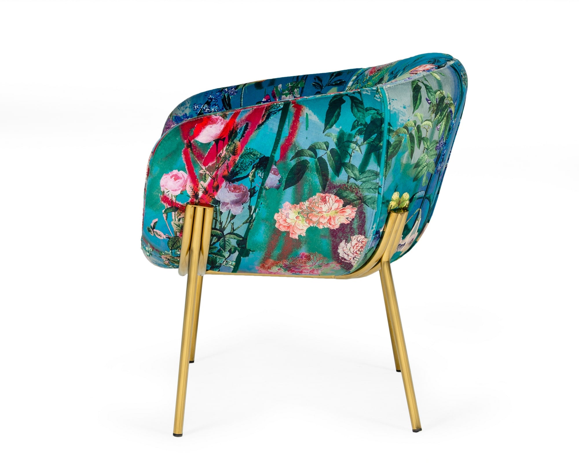 Modrest Falco - Contemporary Floral Velvet and Gold Accent Chair