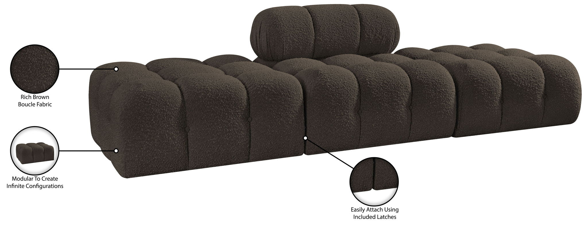 Ames - 3 Piece Boucle Upholstered Modular Sofa With 2 Backless Seats