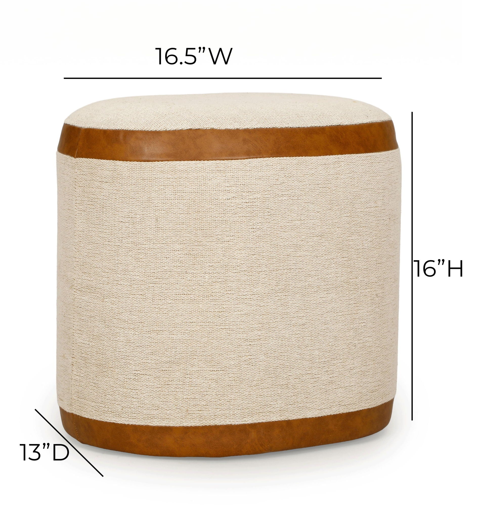 Huche - Cotton Jute and Vegan Leather Oval Ottoman - Natural