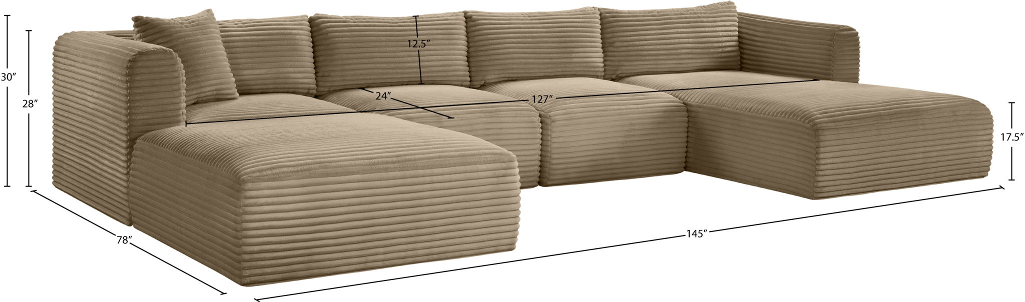 Shaggy - Fabric 5 Piece Modular Sectional With Chaise And Ottoman