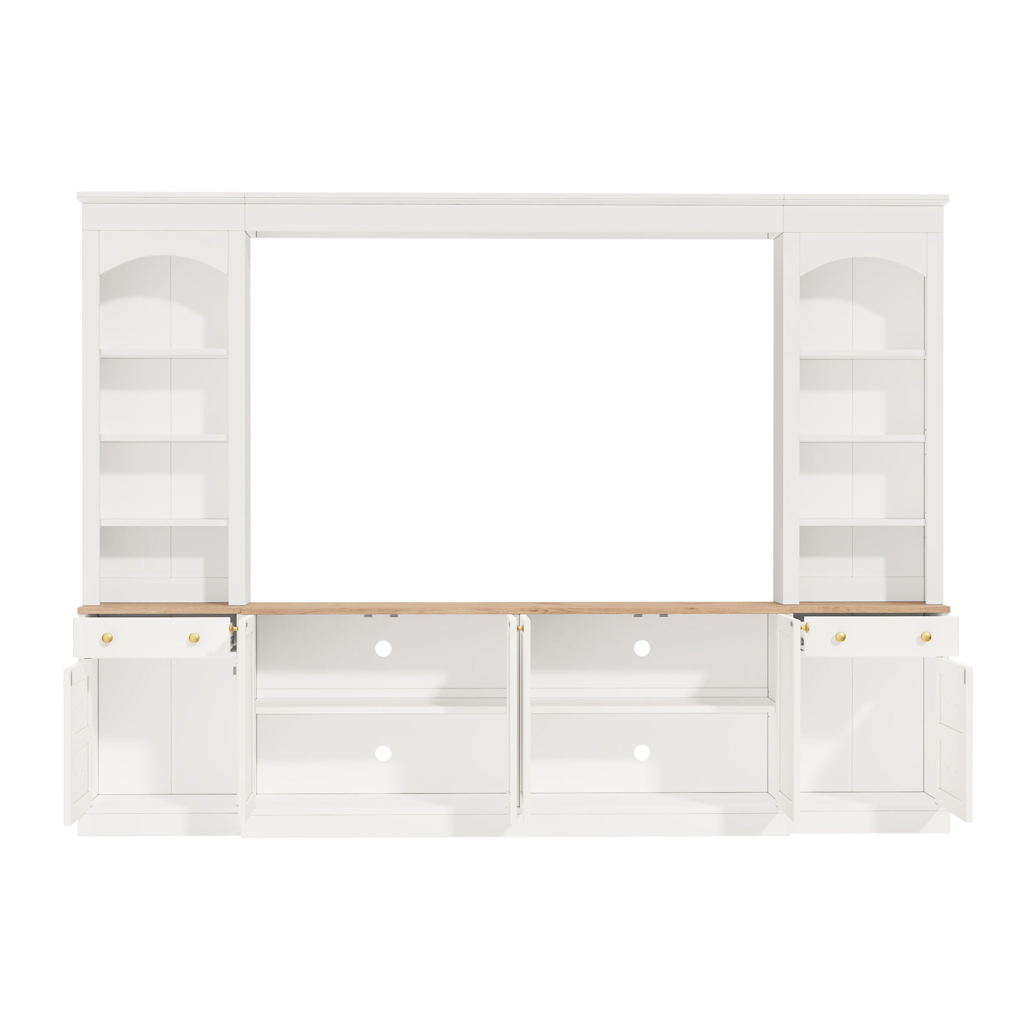Arched Entertainment Center Wall Unit With Bookshelf, Retro Large TV Stand