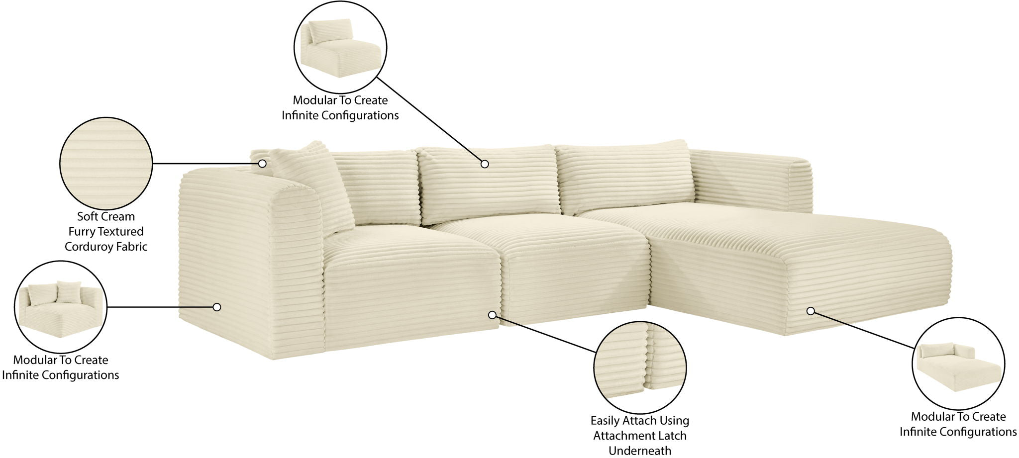 Shaggy - 3 Piece Modular Sectional