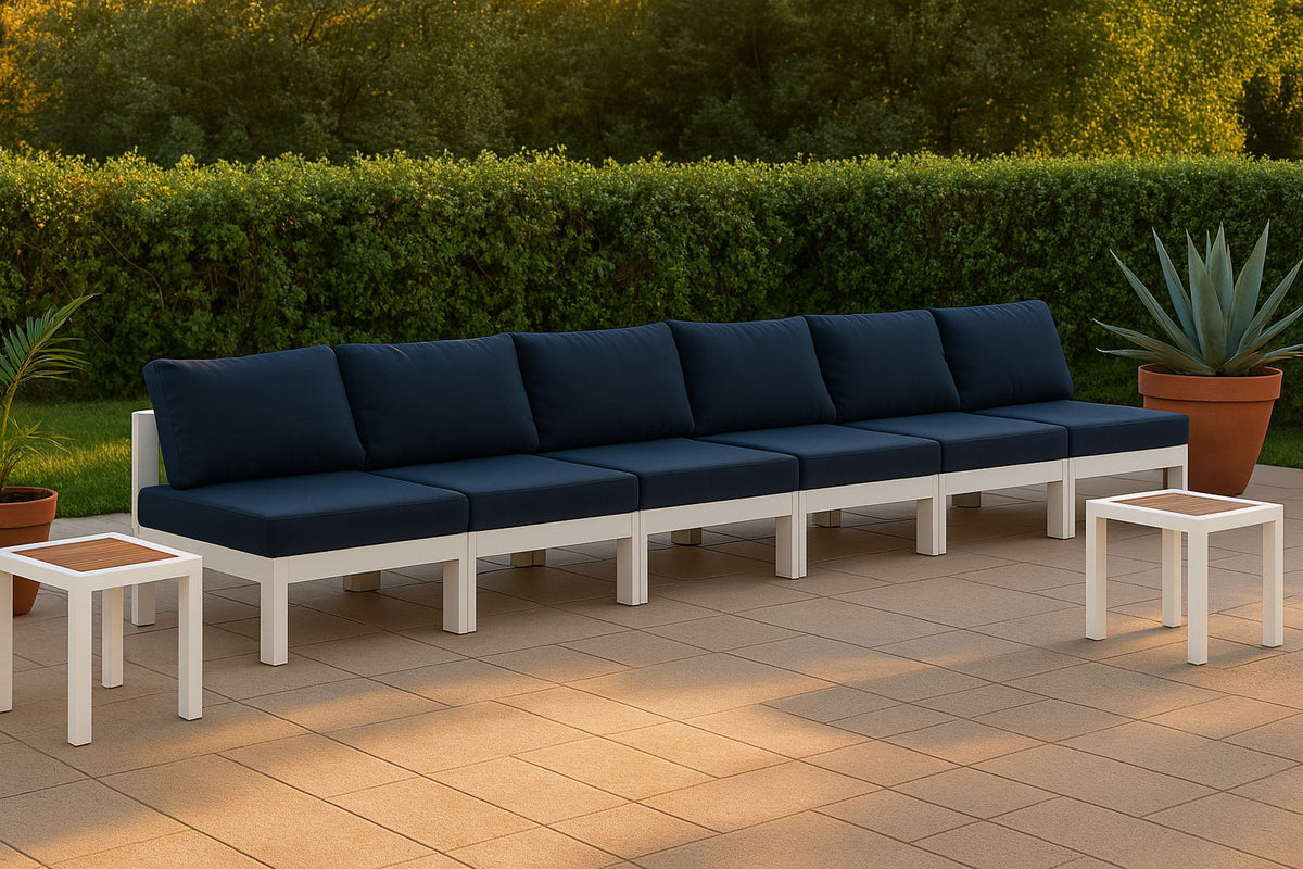 Nizuc - Outdoor Patio 6 Seat Armless Modular Sofa With White Frame