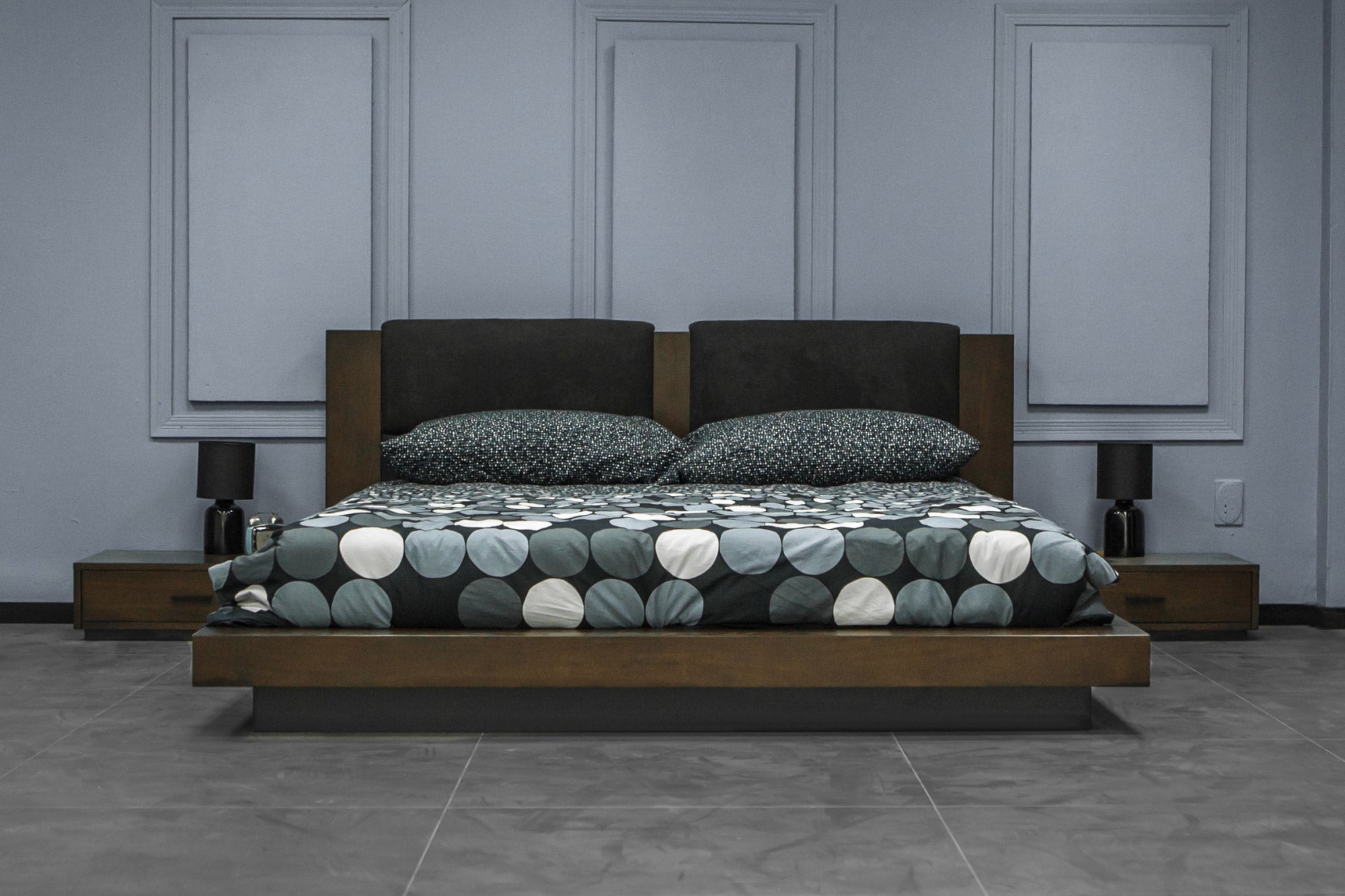 Nova Domus Fantasia - Contemporary Dark Walnut and Dark Grey Bed