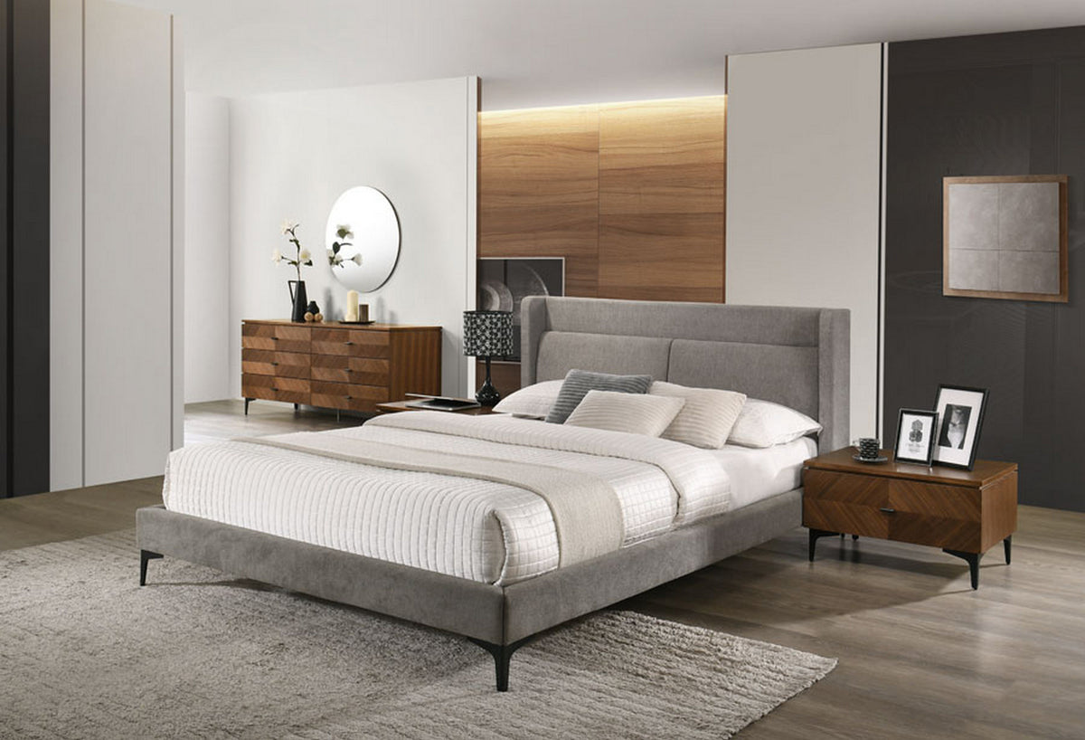 Paula - Eastern King Mid-Century Grey Upholstered Bed