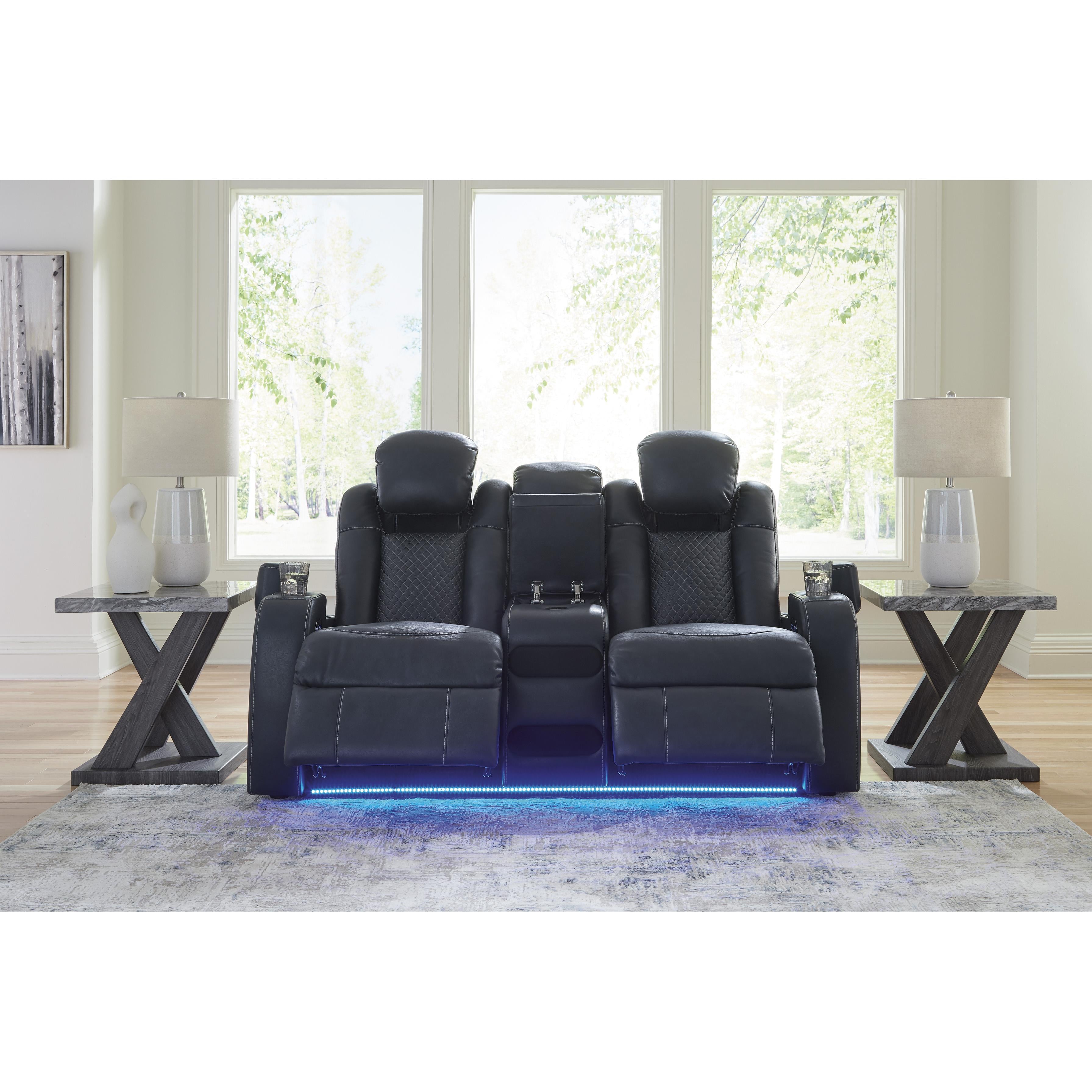 Signature Design by Ashley Fyne-Dyme Power Reclining Leather Look Loveseat with Console 3660318 IMAGE 7