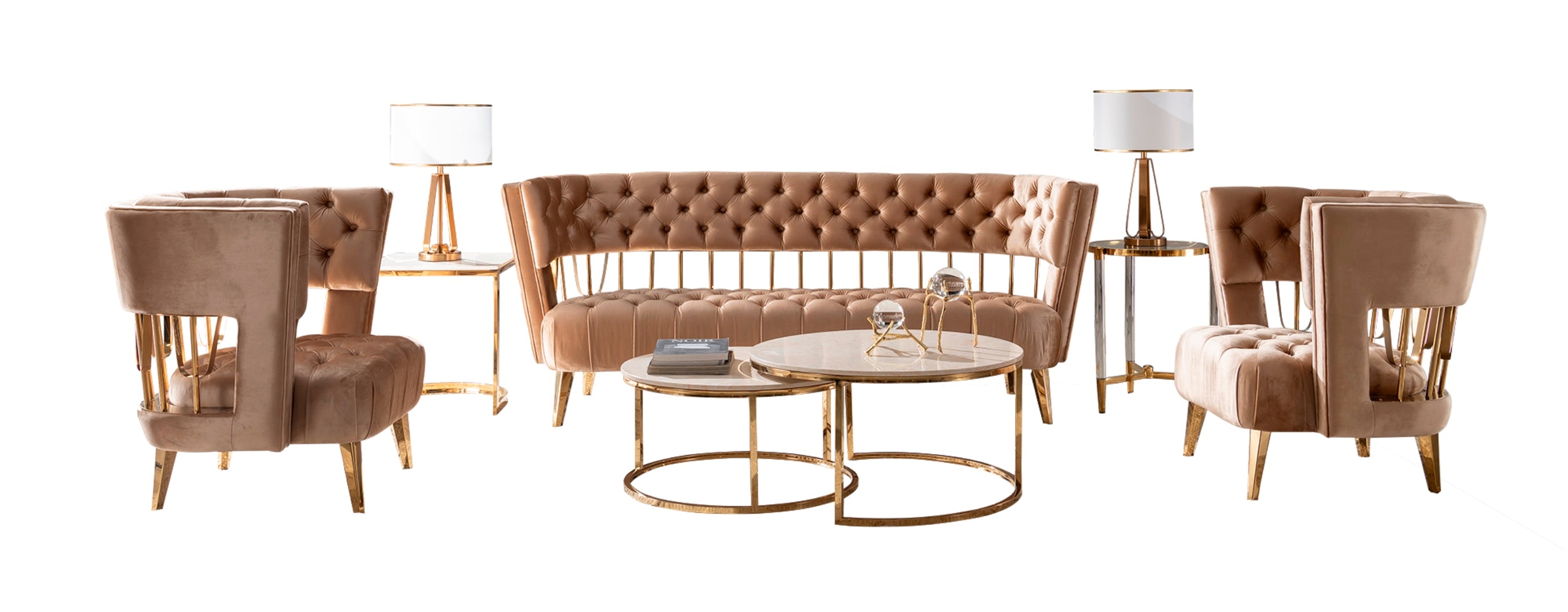 Divani Casa Courtney - Beige & Gold Fabric Lounge Chair