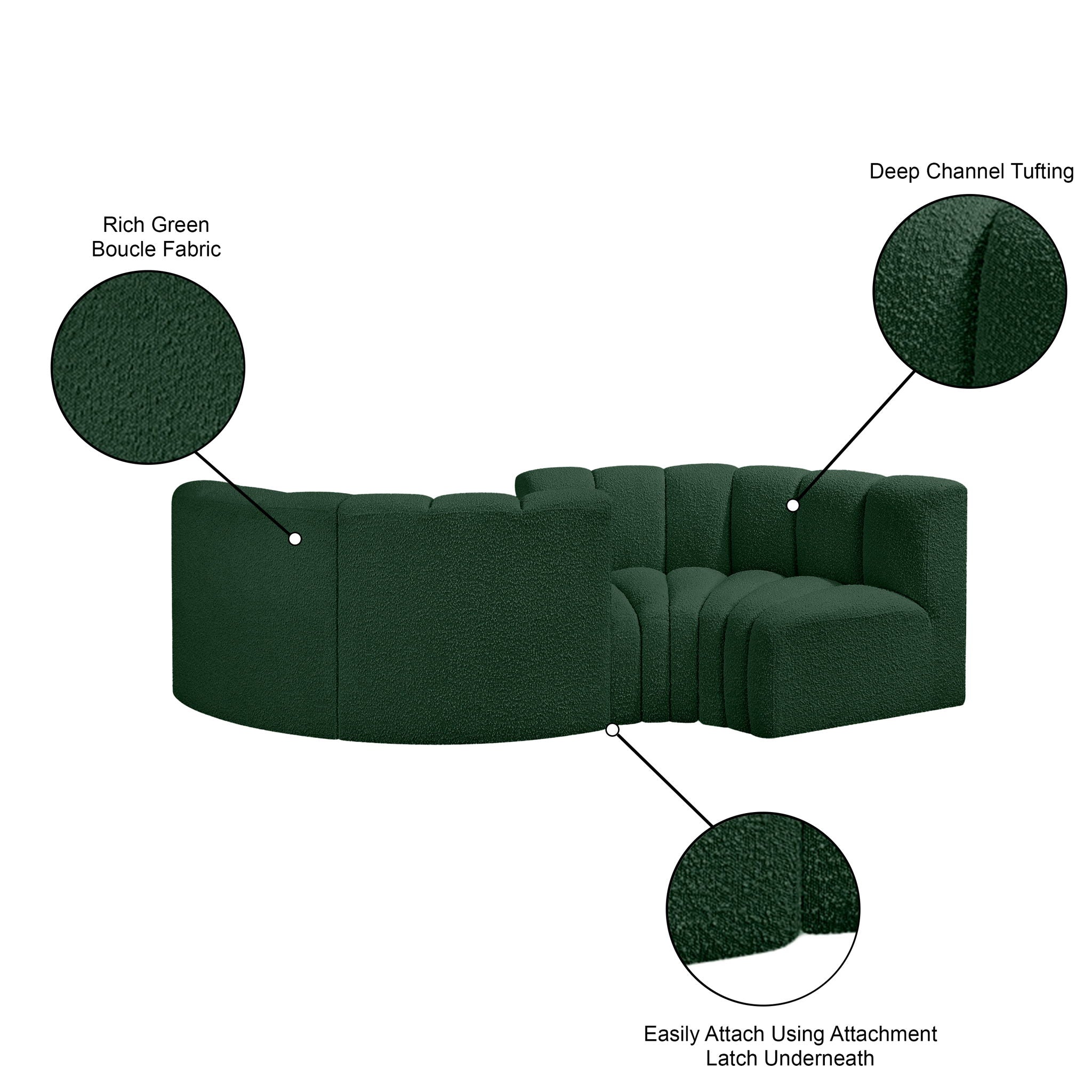 Arc - Boucle Fabric 4 Piece Curved Modular Sofa