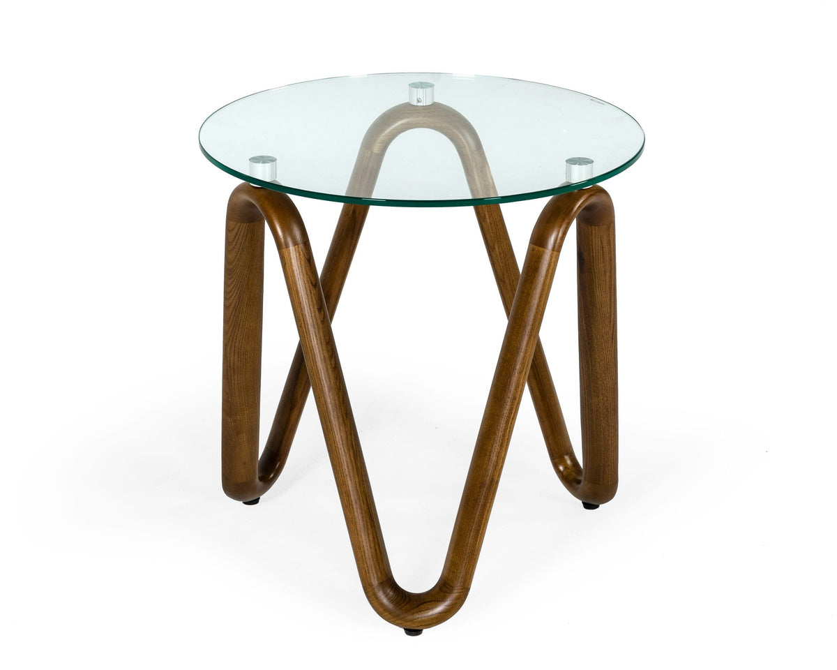 Lassen - Modern Glass & Walnut End Table