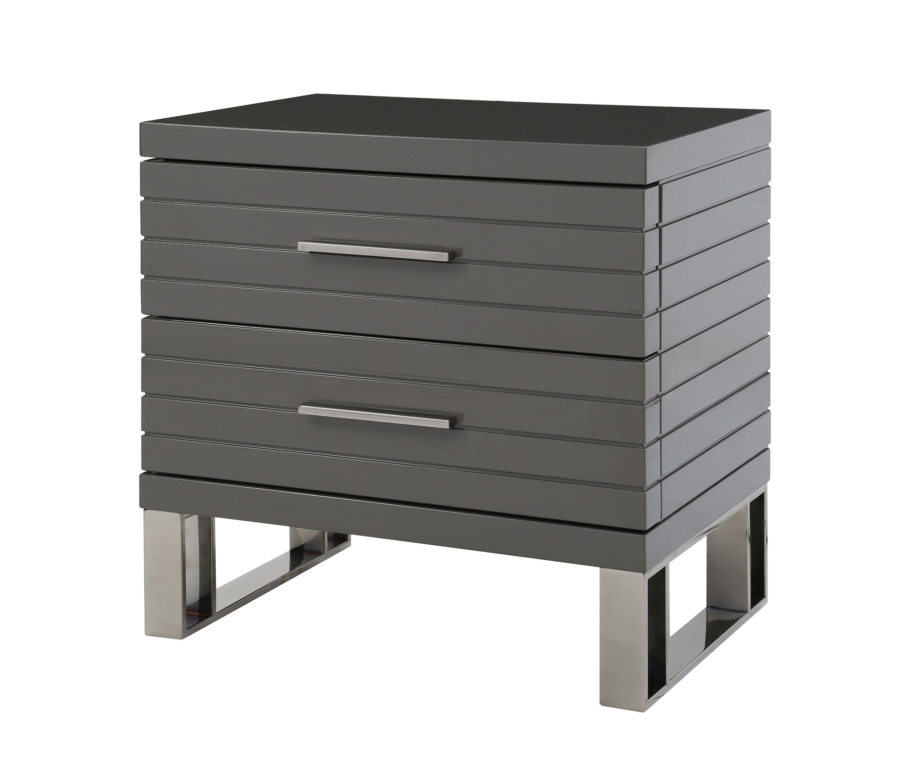 Modrest Splendor - Grey High Gloss Slatted Nightstand