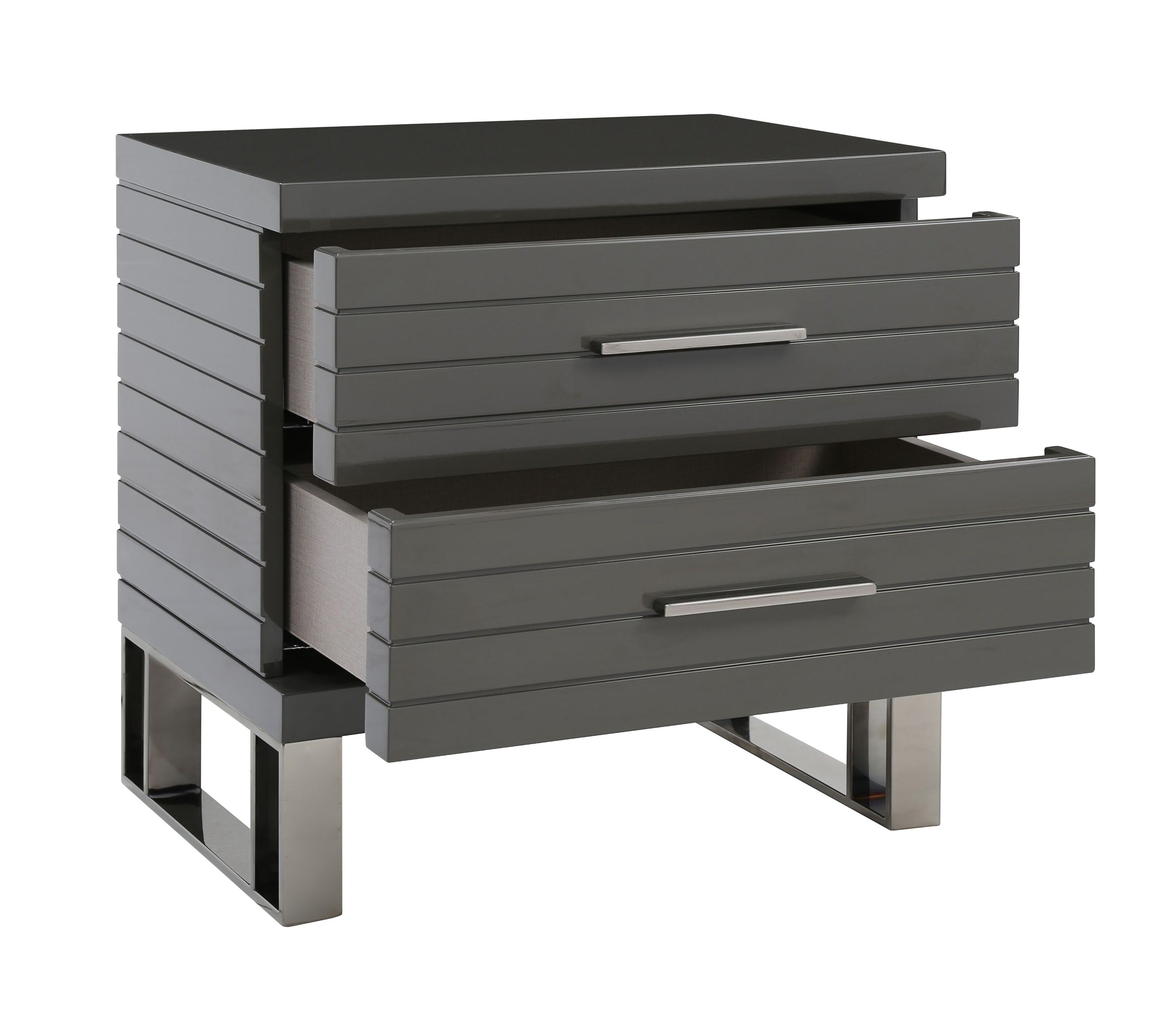 Modrest Splendor - Grey High Gloss Slatted Nightstand
