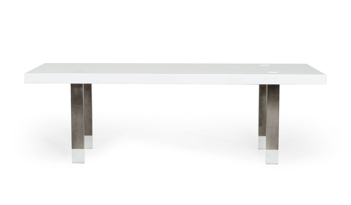 Lenny- Modern White High Gloss & Stainless Steel Gun Metal Dining Table
