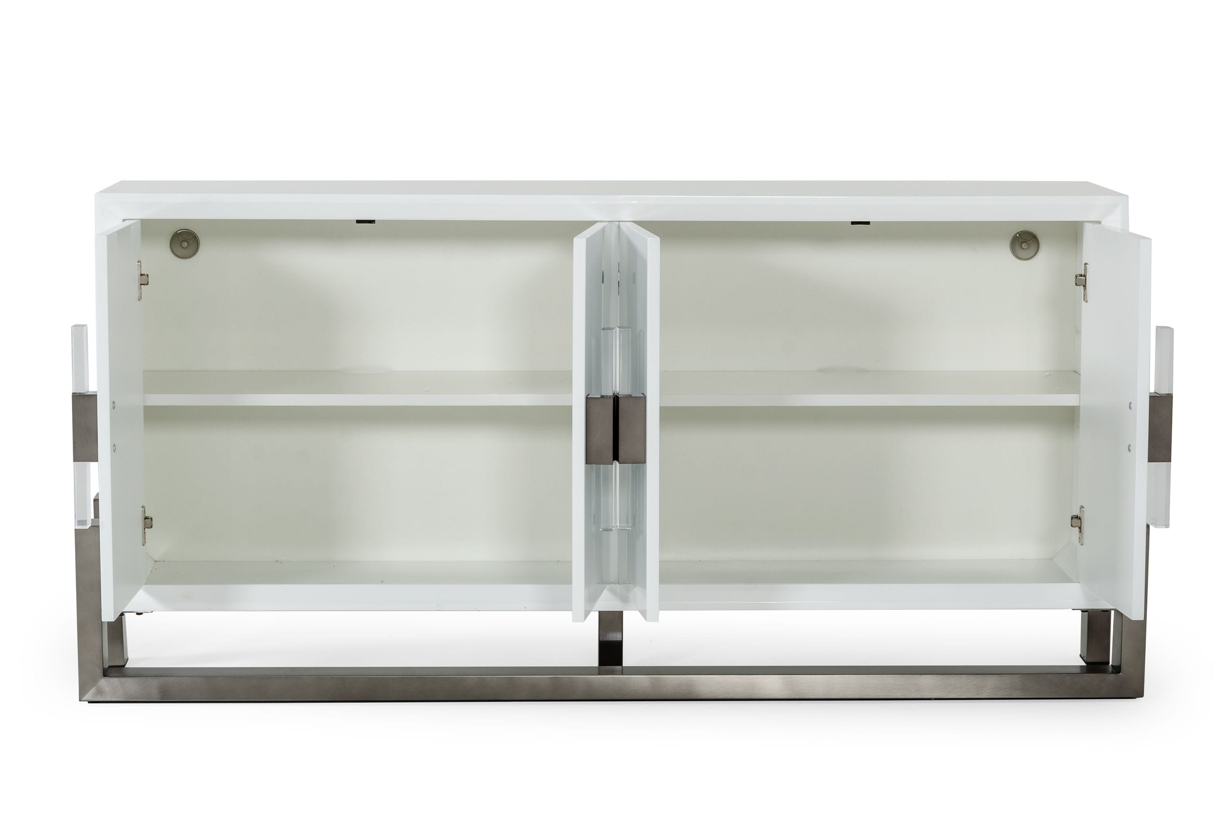 Modrest Lenny - Modern White High Gloss & Stainless Steel Gun Metal Buffet