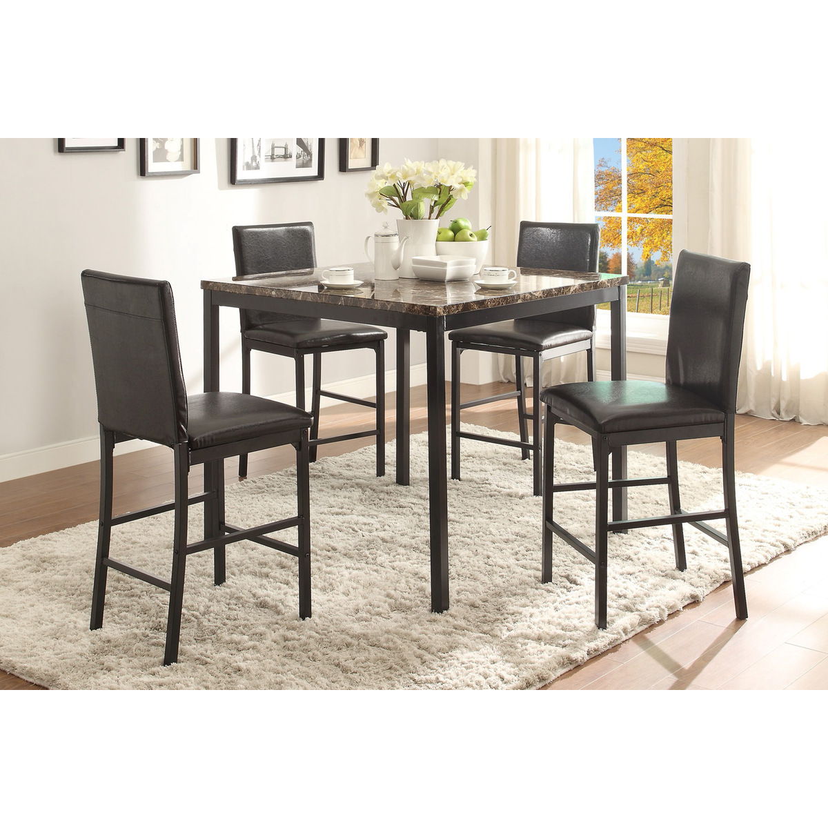 Tempe - Counter Height Table With Faux Marble Top - Brown / Black