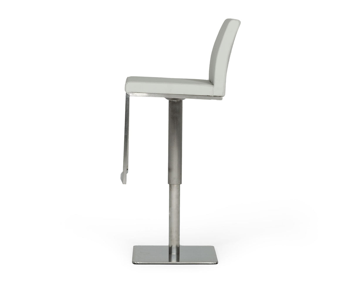 Folsum - Modern Light Grey & Brushed Stainless Steel Adjustable Bar Stool