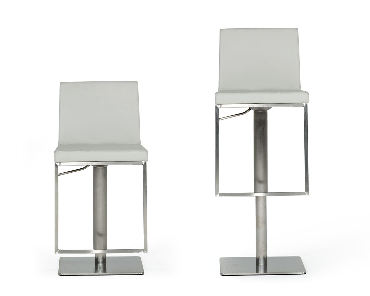 Folsum - Modern Light Grey & Brushed Stainless Steel Adjustable Bar Stool