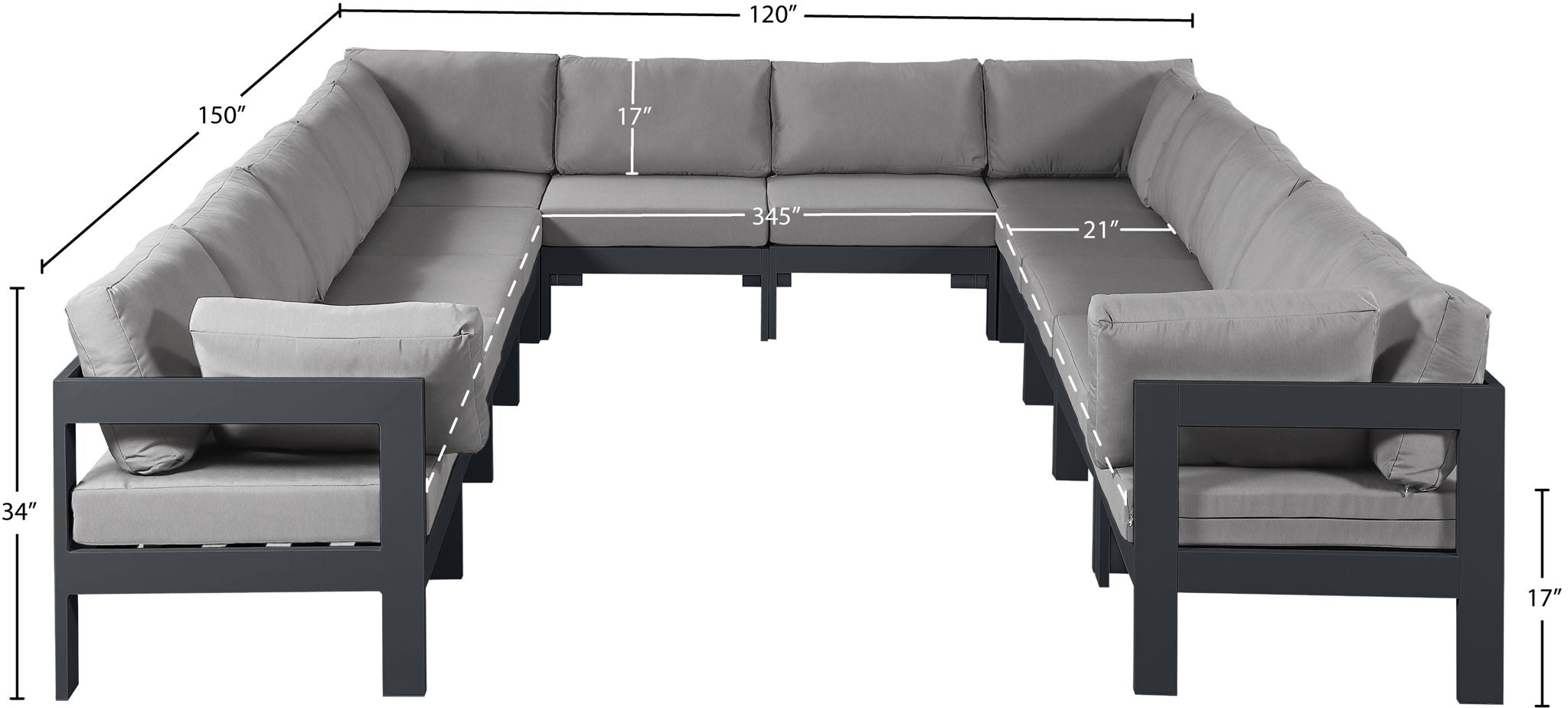 Nizuc - Outdoor Patio 12 Piece Modular Sectional With Gray Frame