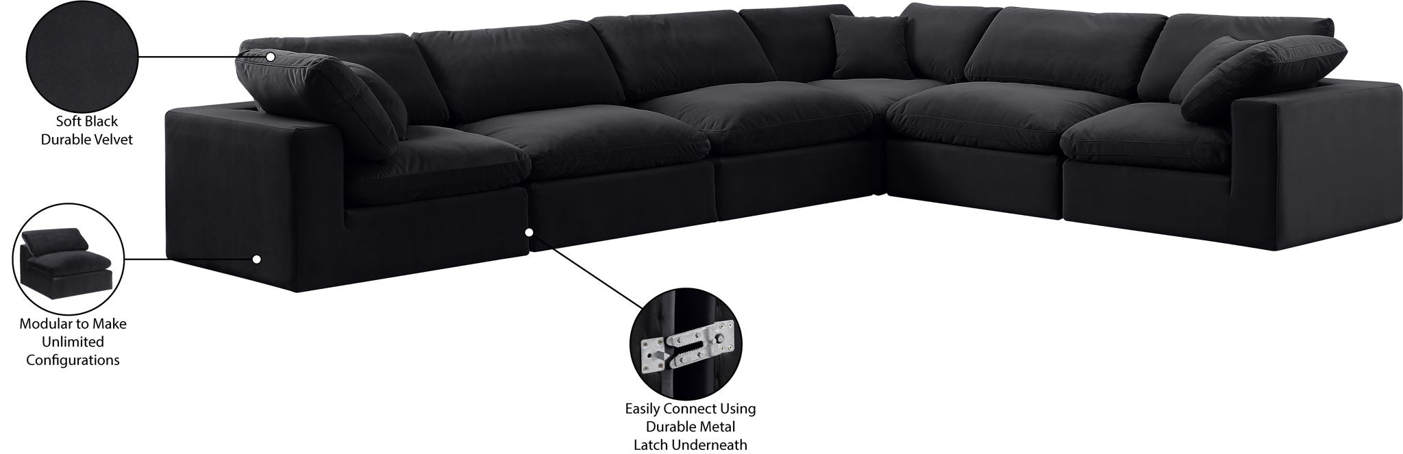 Comfy - 6 Piece Velvet Modular Corner Sectional