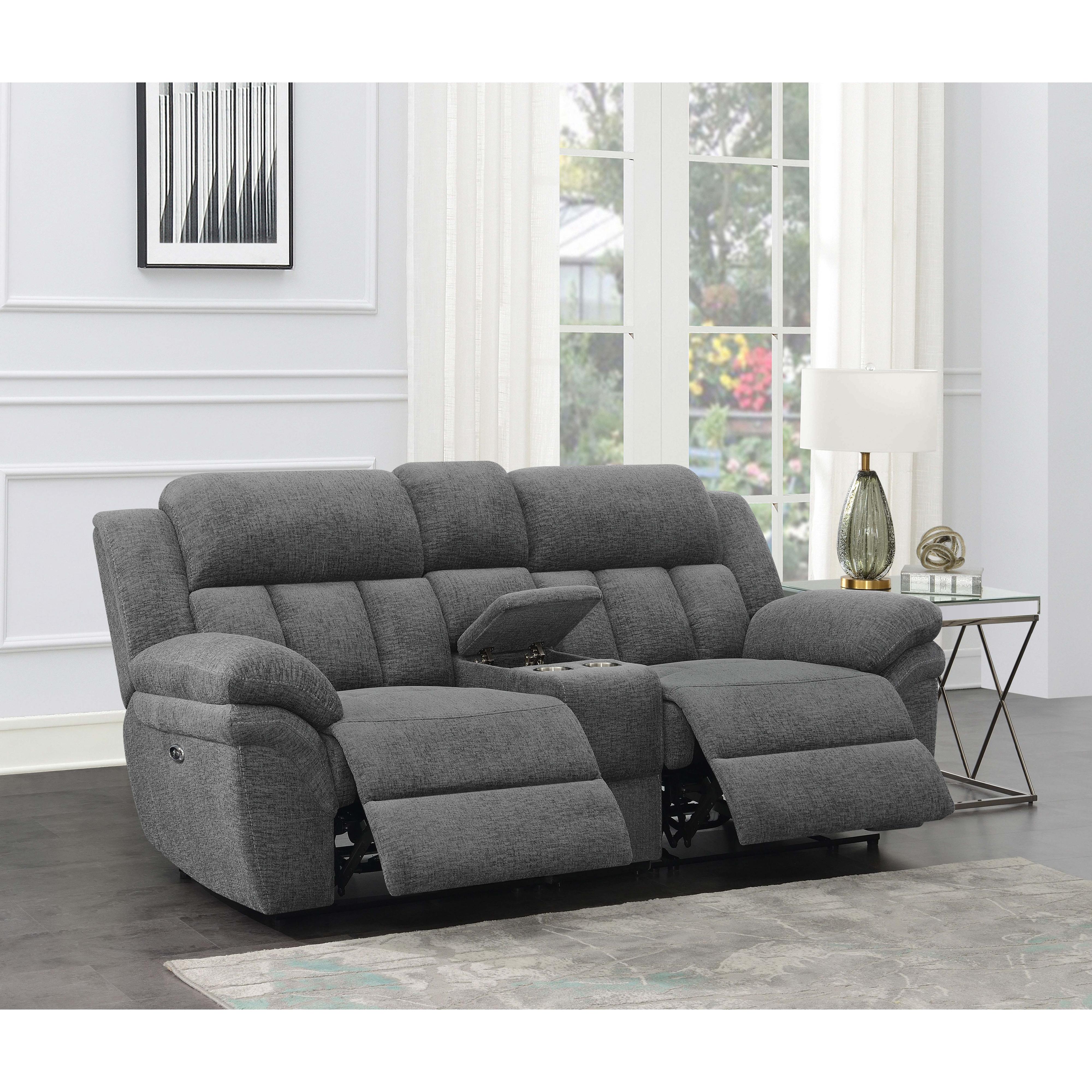Coaster Furniture Bahrain Power Reclining Fabric Loveseat with Console 609542P IMAGE 2
