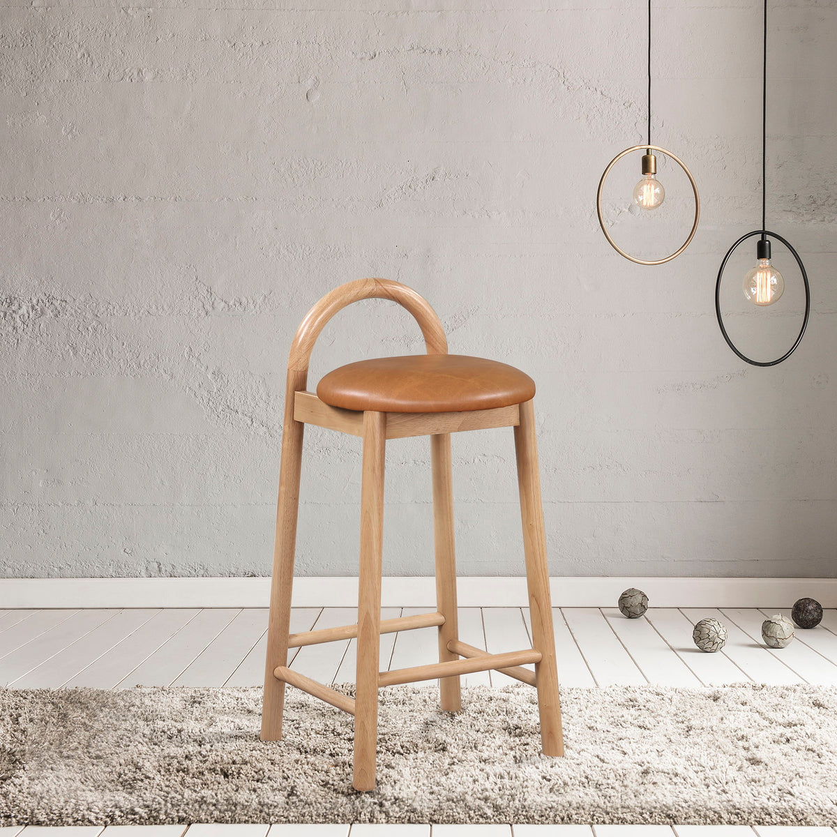 Calvin - Faux Leather Stool - Light Brown Legs