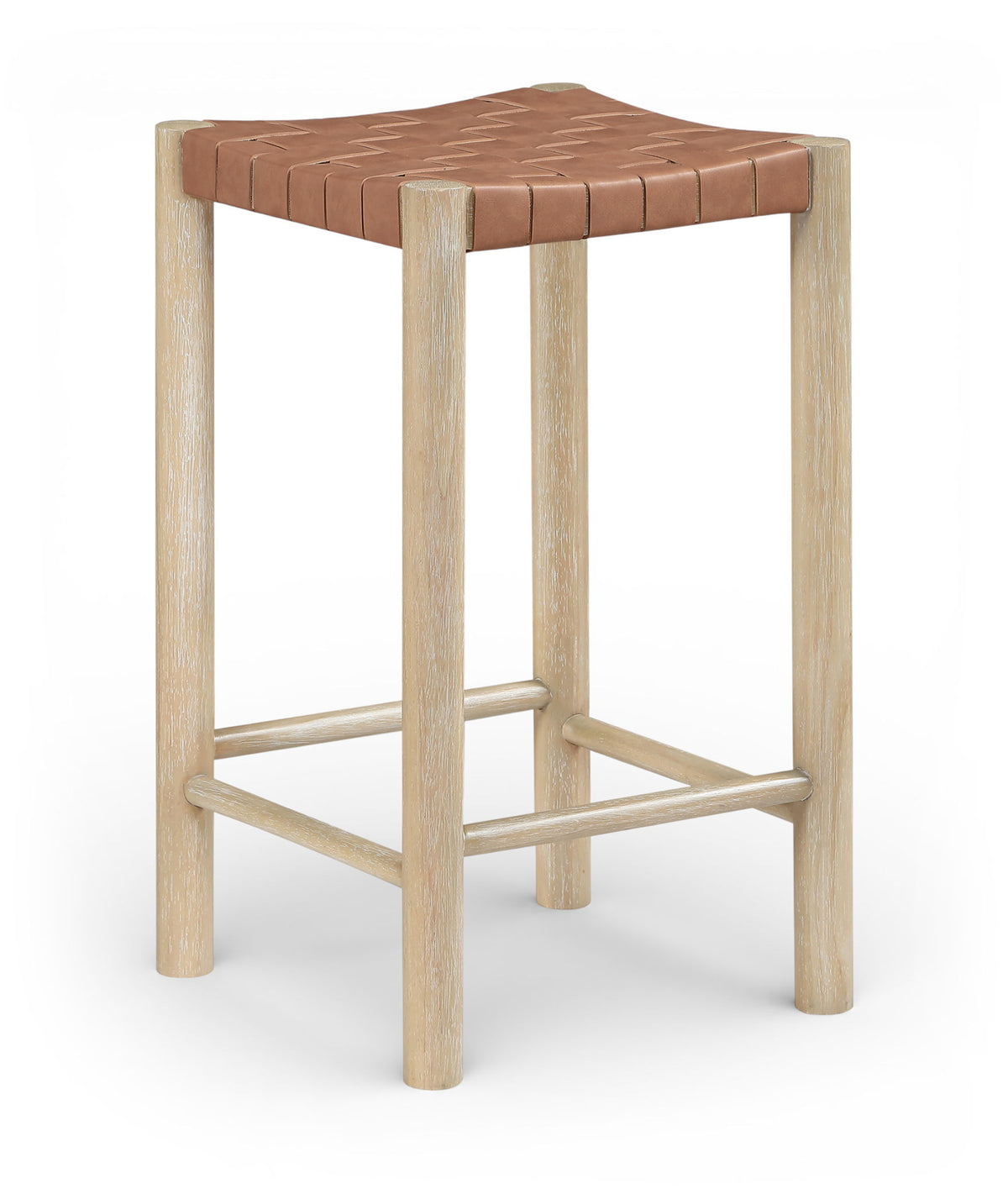 Entwine - Vegan Leather Upholstered Backless Counter Stool - Painted Natural