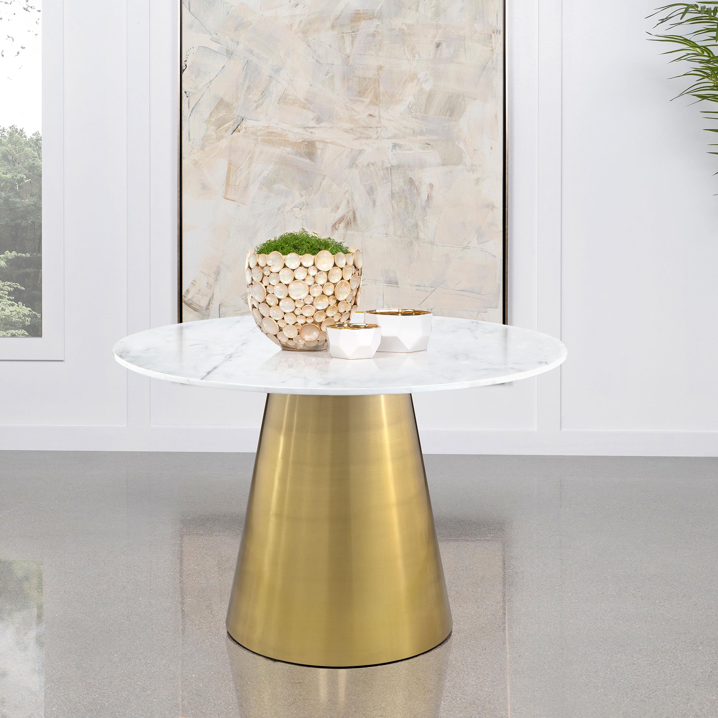 Diamond Modern Furniture COA Round Ambrose Dining Table with Marble Top and Pedestal Base 107600 IMAGE 7