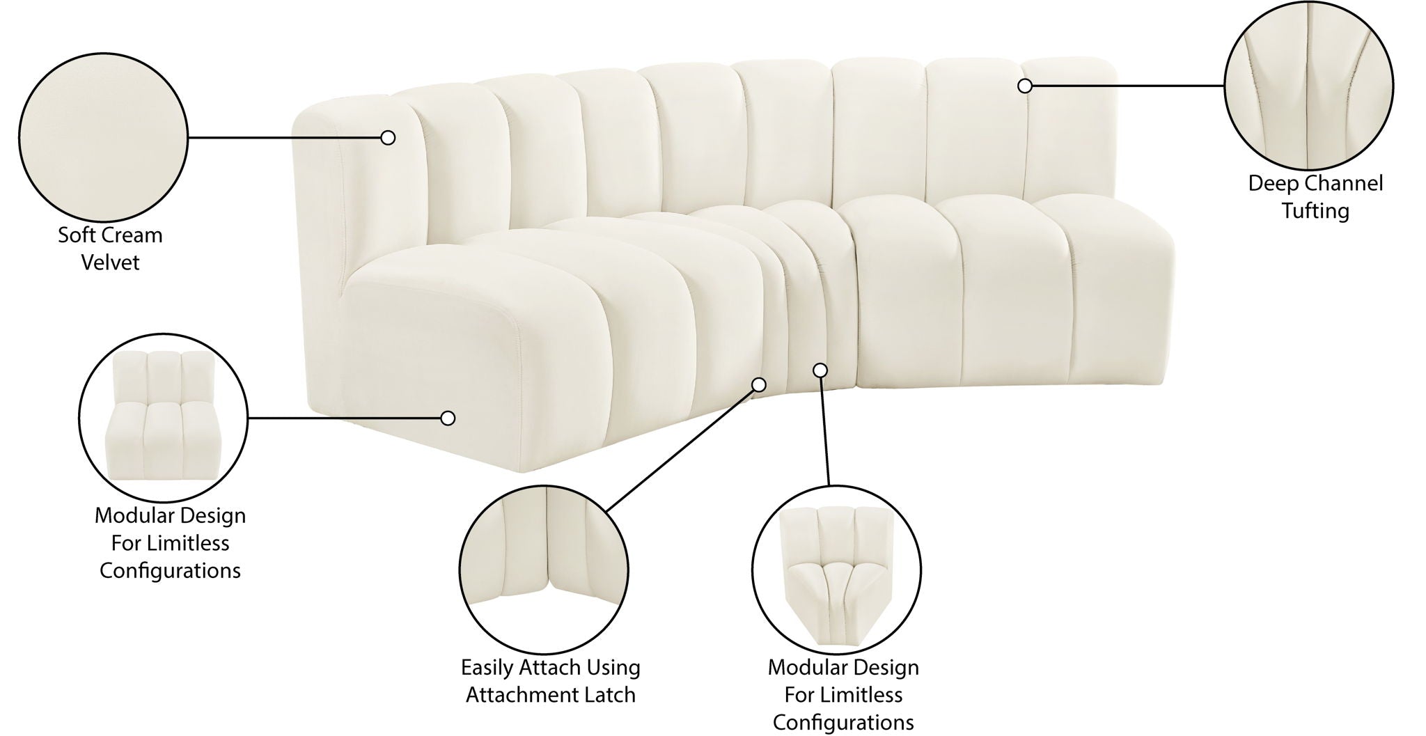 Arc - Velvet 3 Piece Modular Corner Sofa