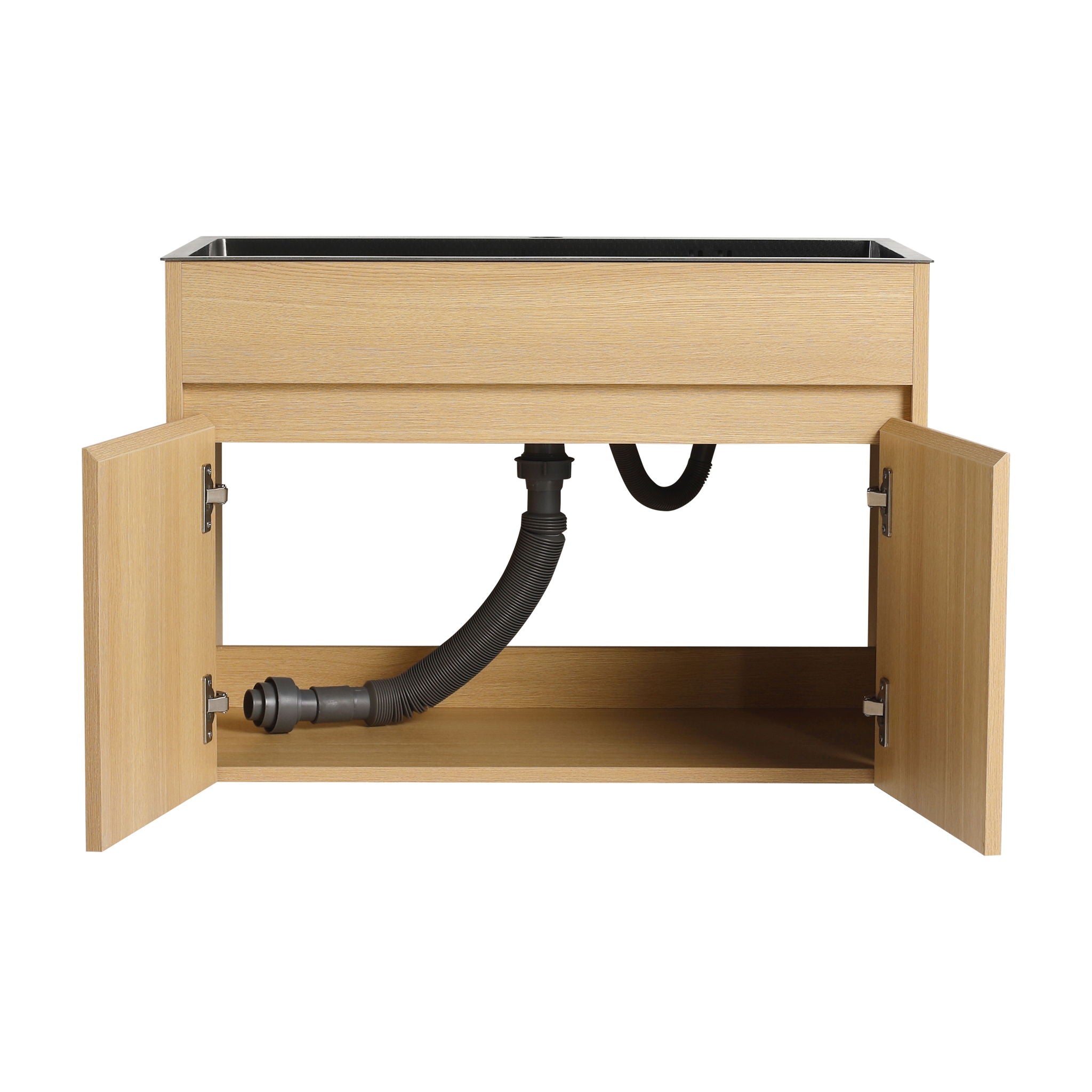 28" Wall Mounted Bathroom Vanity With Stainless Steel Sink, Soft Close Doors - Oak