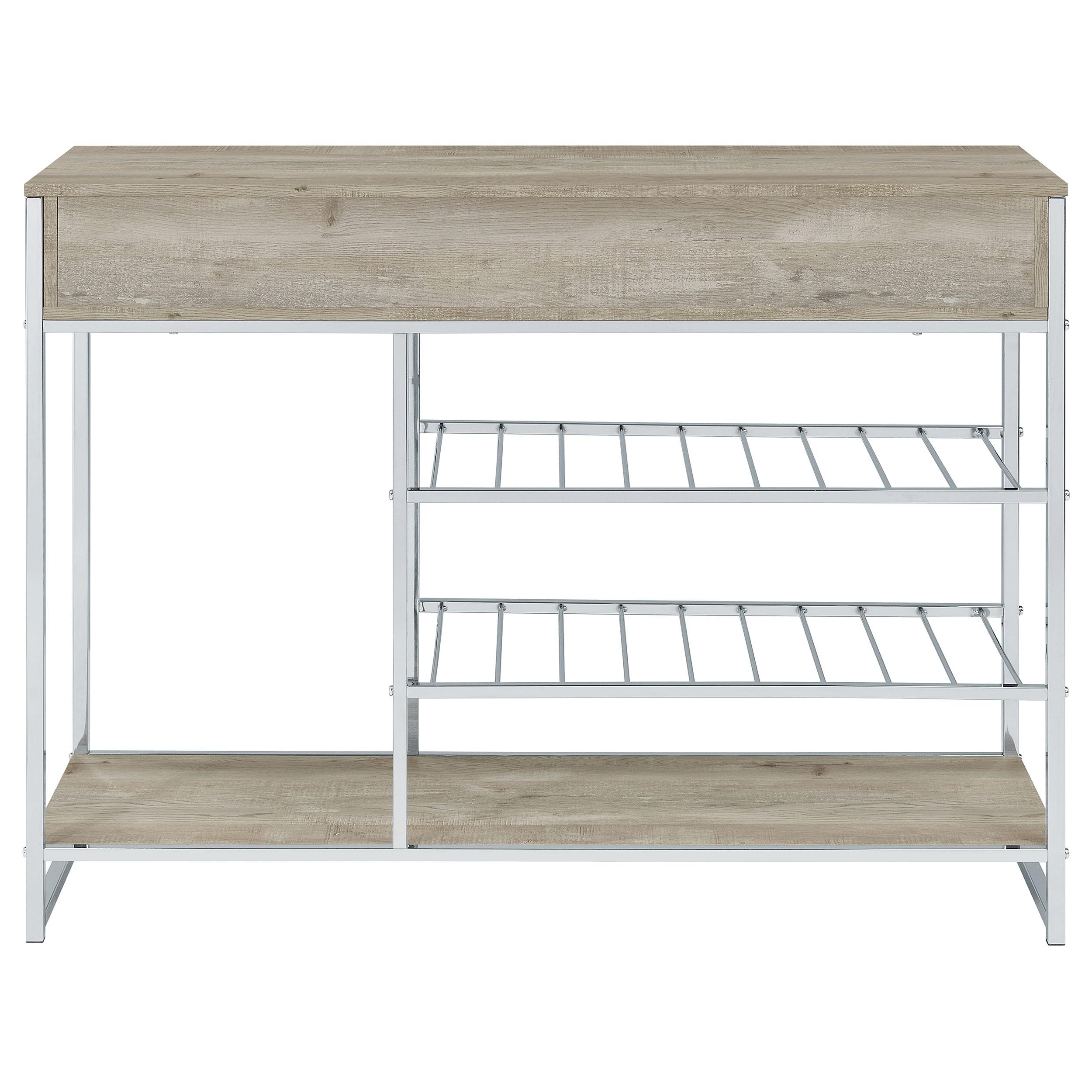 Coaster Furniture Melrose 182275 2-Shelf Wine Cabinet with 2 Drawers - Gray Washed Oak/Chrome IMAGE 7