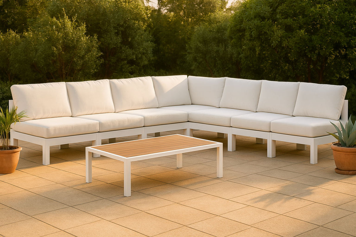 Nizuc - Outdoor Patio 7 Piece Modular Sectional With White Frame