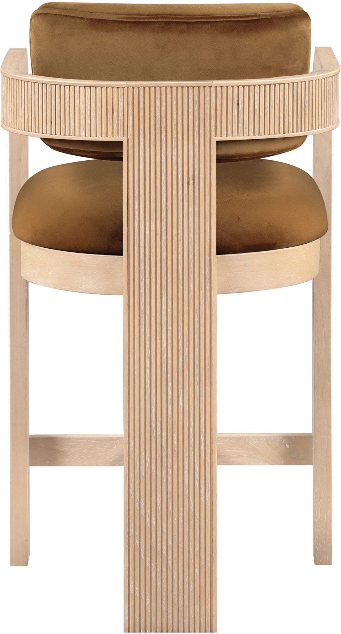 Sacha - Velvet Stool With Natural Base - Saddle